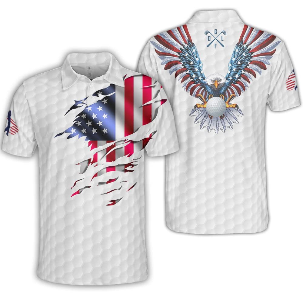 Polomore Men's American Flag Polo Shirt - Short Sleeve Patriotic Golf Shirt for Men | Perfect for 4th of July, Memorial Day & Casual Wear