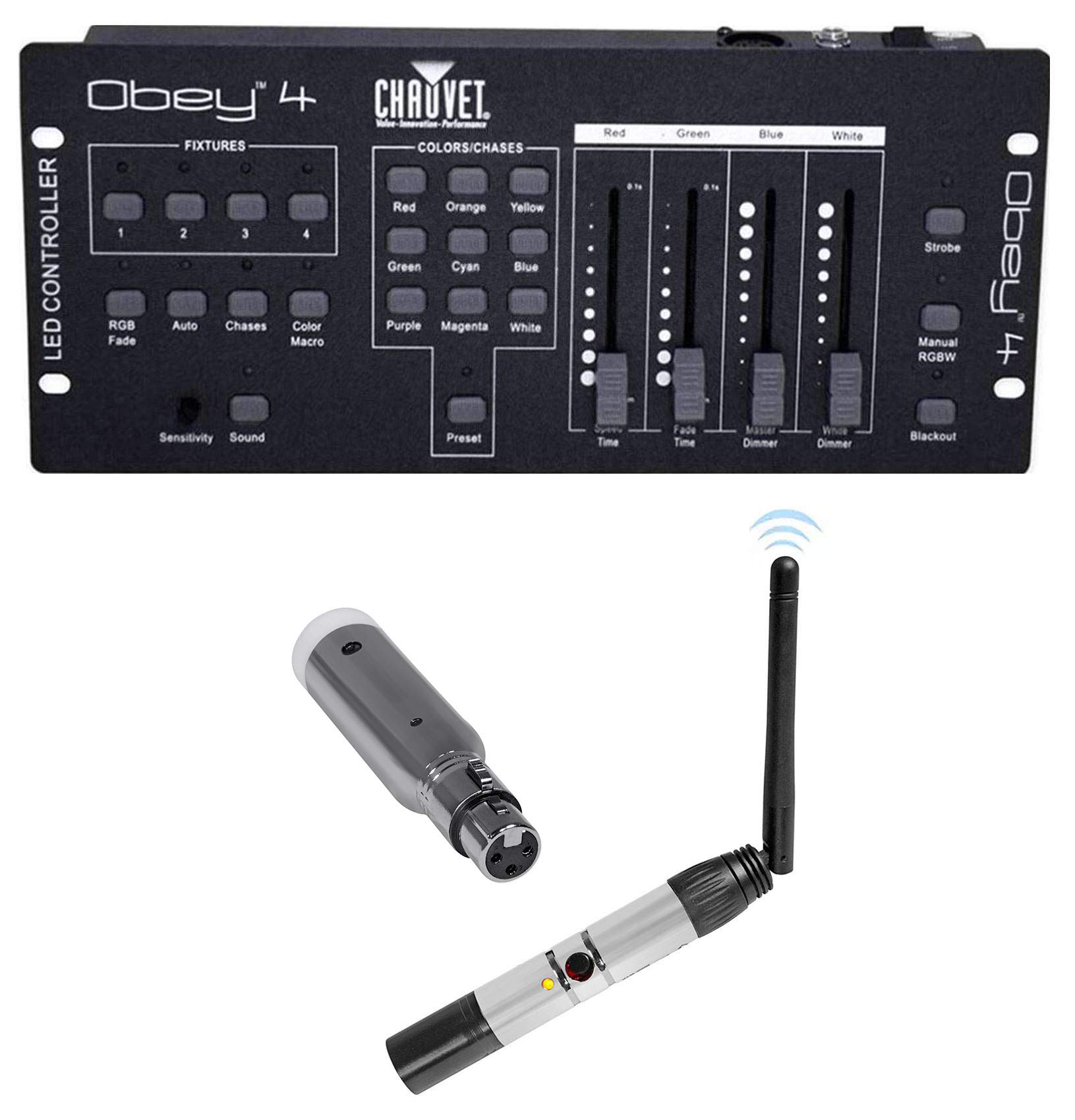 Chauvet Obey 4 Channel Wireless DMX-512 Light Controller with Receiver & Transmitter - Professional Lighting Control for DJs, Stage Shows, and Events