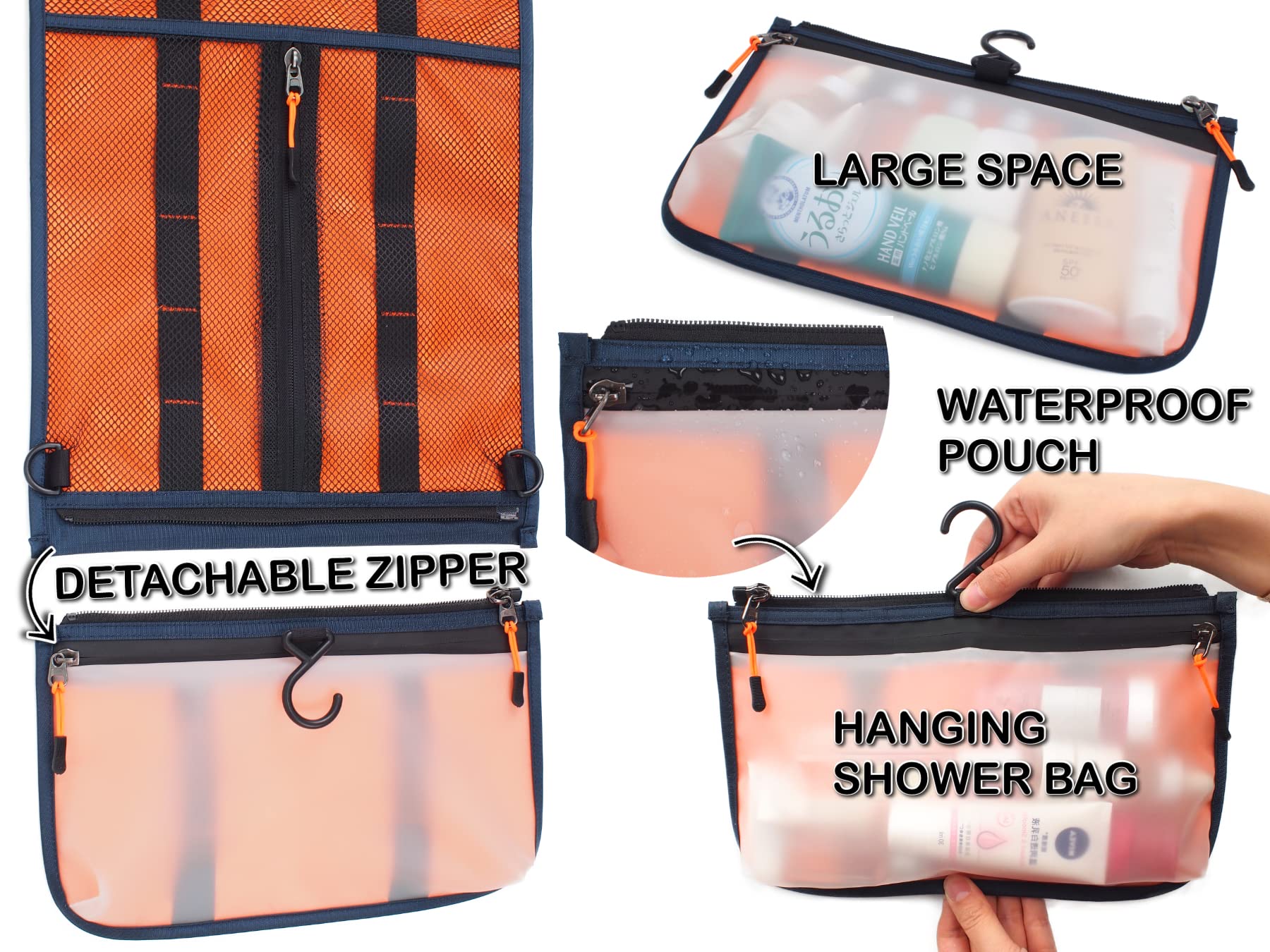 Premium Hanging Toiletry Bag for Men - Waterproof Travel Dopp Kit with Multiple Pockets, Lightweight Shower & Shaving Organizer for Gym, Camping, Business Trips & Vacation - Navy Blue Travel Essential