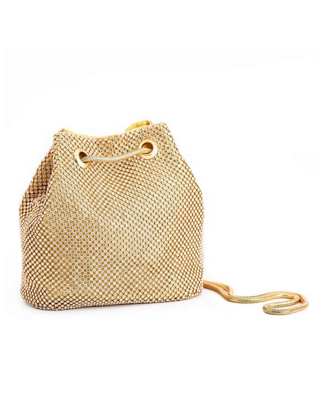 Elegant Golden Women's Evening Clutch Purse - Small Bucket Bag for Parties, Weddings & Formal Events (15x12x16cm)