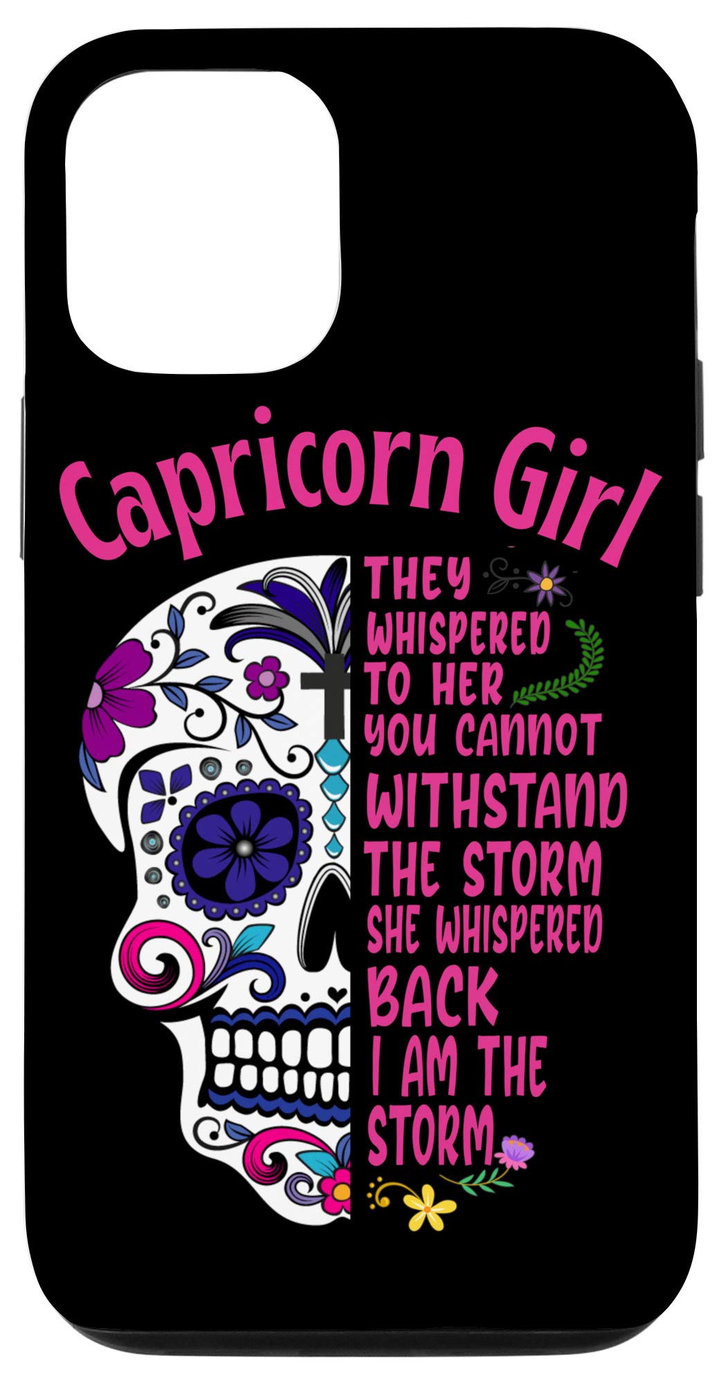 iPhone 12/12 Pro Skull Case - Dia De Los Muertos & Capricorn Zodiac Design - Perfect for January & December Birthdays - Protective Phone Cover for Parties, Halloween & Everyday Use