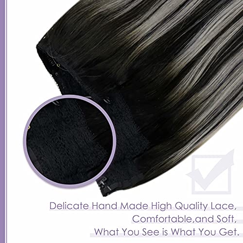 Premium Fish Line Halo Hair Extensions with Invisible Clips - Seamless 100% Human Hair Extensions for Length & Volume - Perfect for Weddings, Parties & Daily Styling