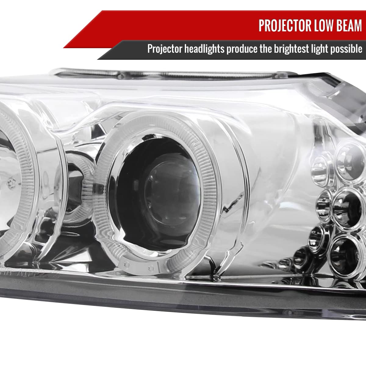 Chrome Clear LED Halo Projector Headlights for 1999-2004 Vehicles - High Performance Headlamp Pair - Perfect for Night Driving & Car Upgrades