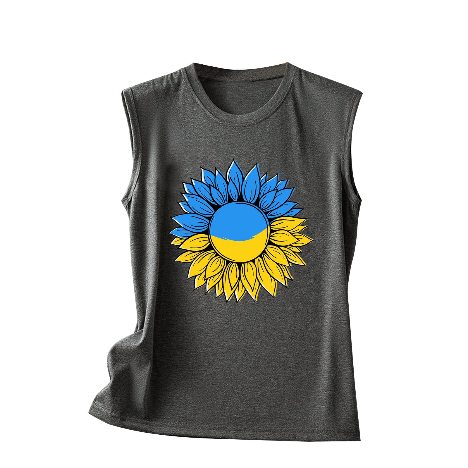 Ukrainian Flag Print Women's Sleeveless T-Shirt - Summer Round Neck Casual Tank Top Blouse for Festivals, Travel & Patriotic Events