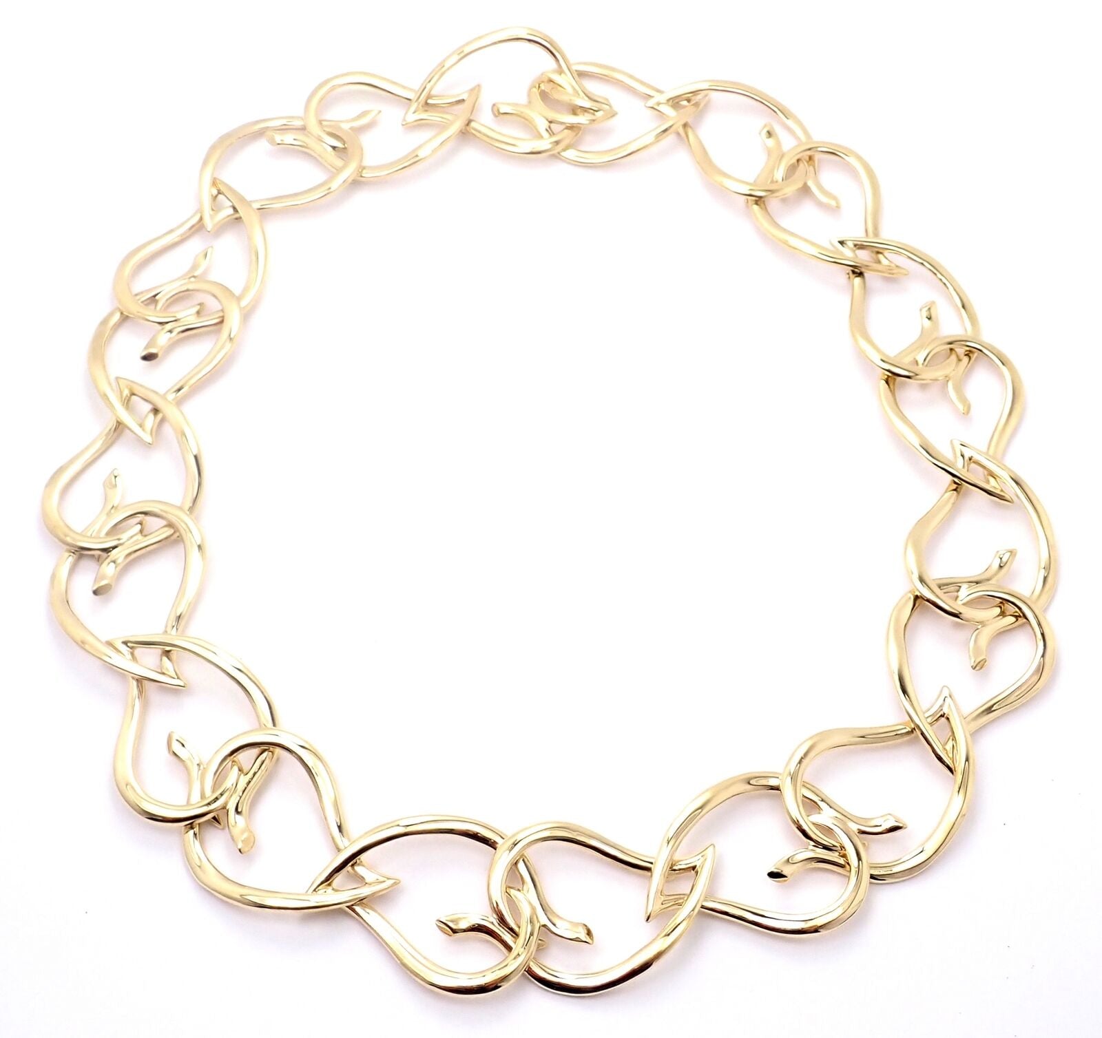 Authentic Tiffany & Co 18k Yellow Gold Open Heart Leaf Link Necklace - Vintage Luxury Jewelry for Women, Perfect for Anniversaries, Weddings & Special Occasions