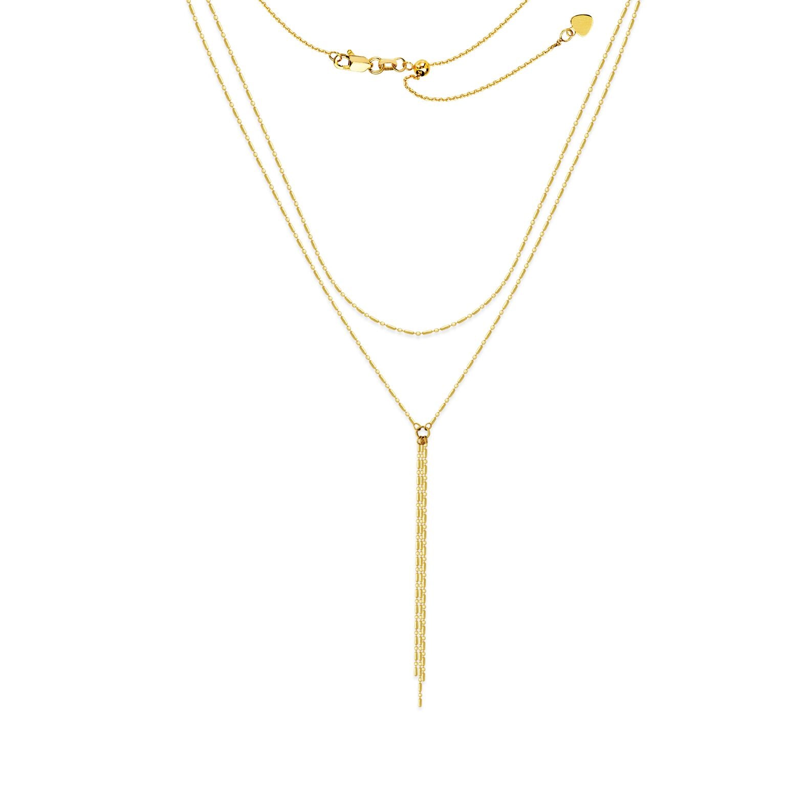 14K Gold Double Chain Lariat Necklace - Elegant Layered Pendant for Women, Perfect for Parties, Weddings & Everyday Wear