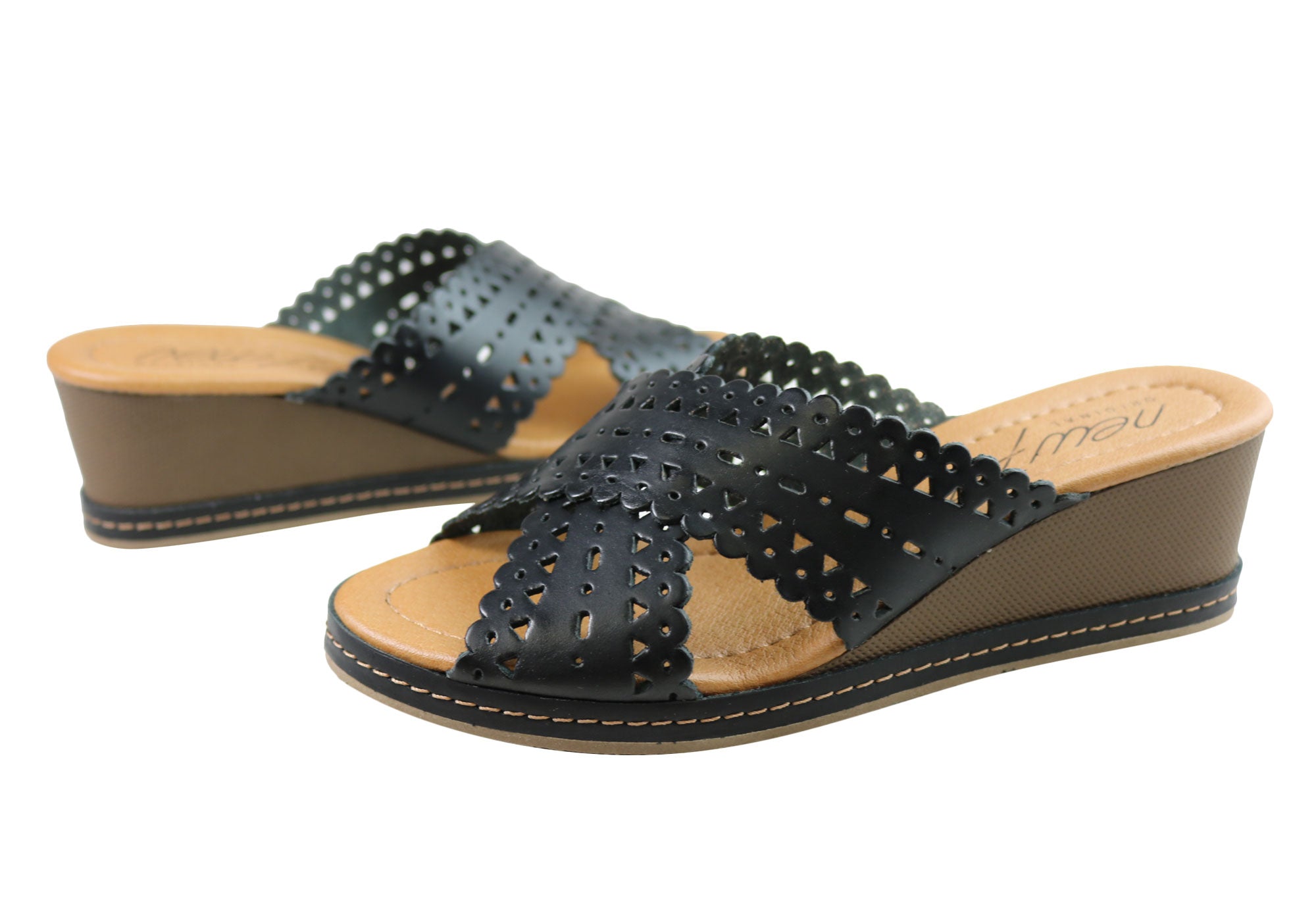 New Tory Women's Leather Wedge Slides Sandals - Comfortable Summer Casual Shoes for Women - Perfect for Beach, Vacation & Everyday Wear