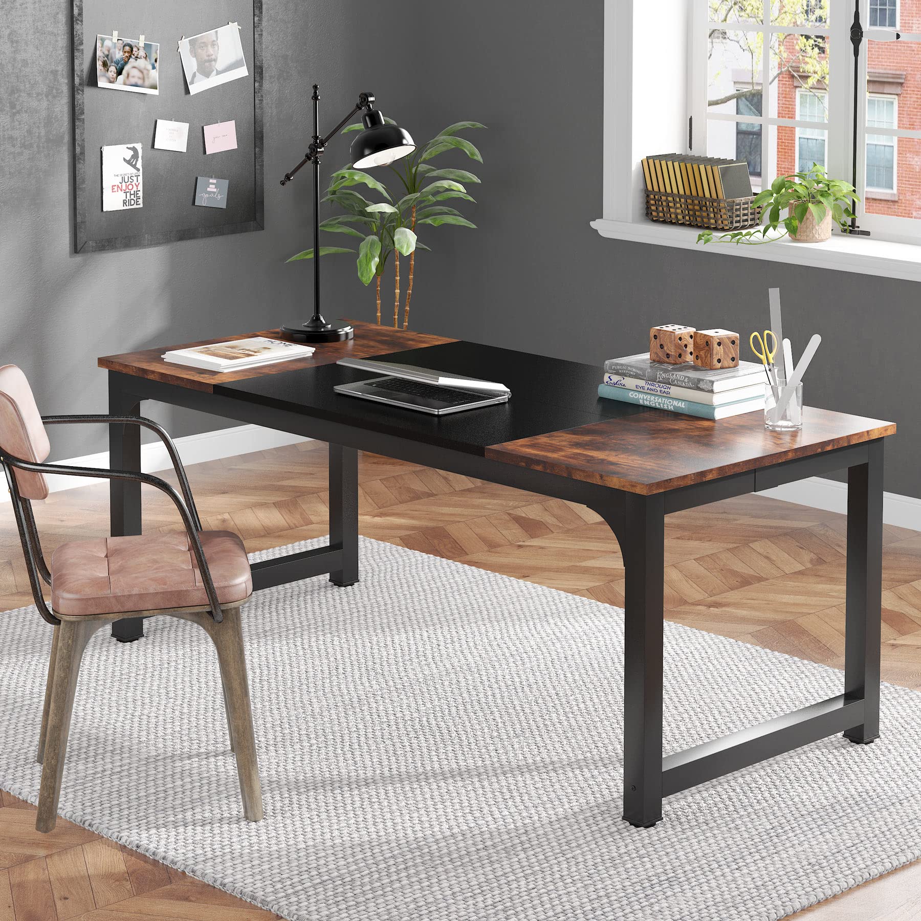 Tribesigns 70 Inch Modern Computer Desk - Large Office Desk with Black Metal Frame, Study Writing Workstation for Home Office | Perfect for Remote Work, Gaming & Study Spaces