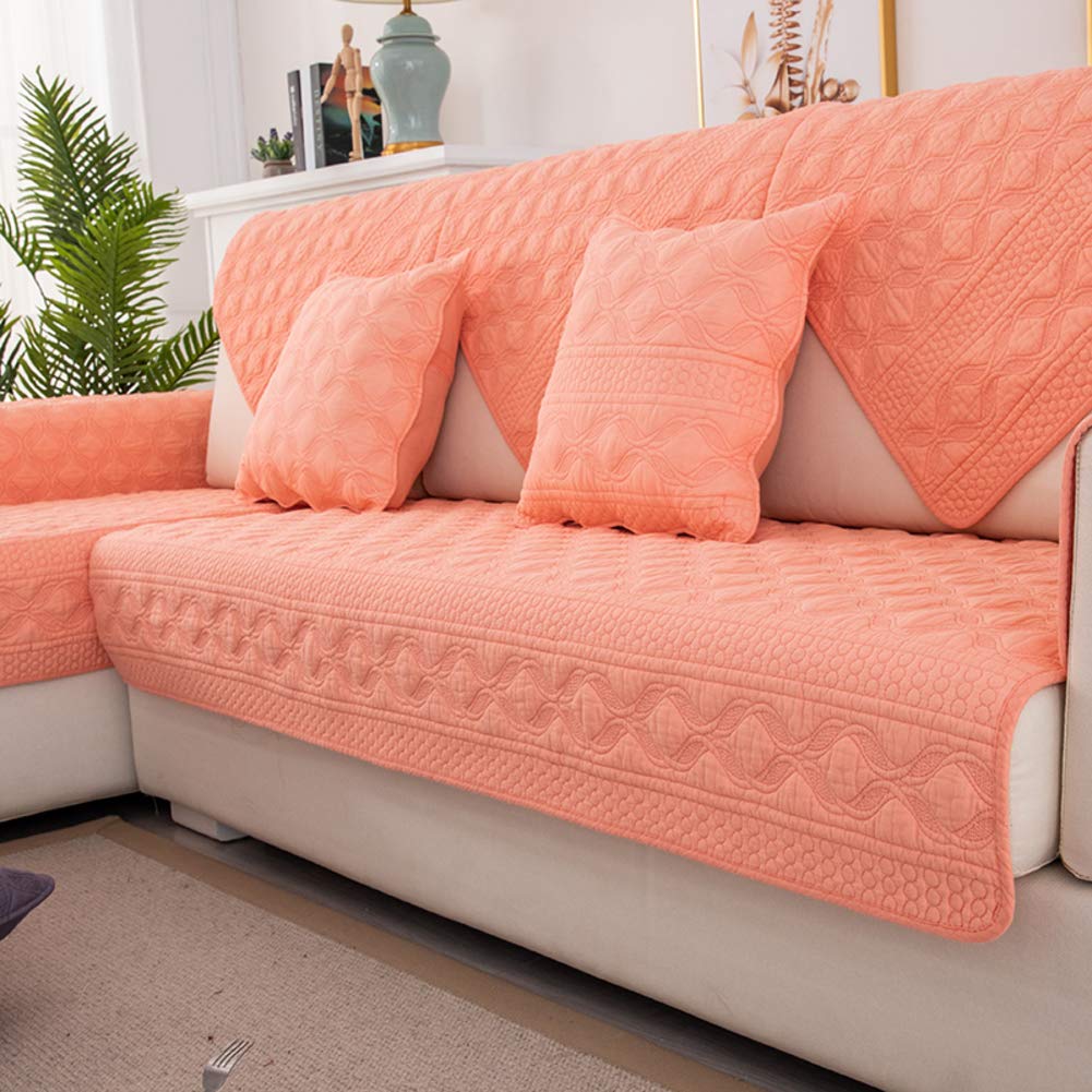 Embroidery Cotton Quilted Furniture Protectors - Anti-Slip Sofa Covers for Sectional, Loveseat, Recliner & Chair (43x94inch/110x240cm) - Washable Solid Sofa Towel Covers for Living Room & Home Decor