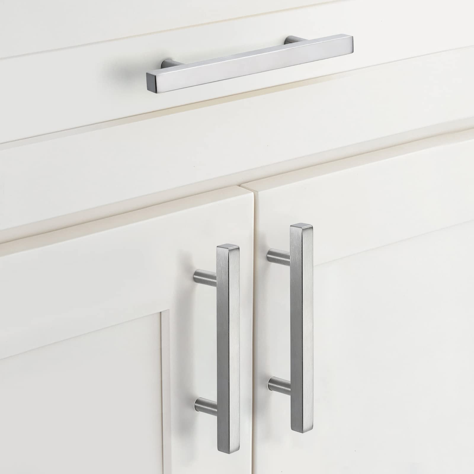 Brushed Nickel Cabinet Knobs & Drawer Pulls - 10 Pack Modern T Bar Handles for Kitchen Cabinets, Dressers & Furniture - Durable Stainless Steel Hardware for Home Renovation & DIY Projects