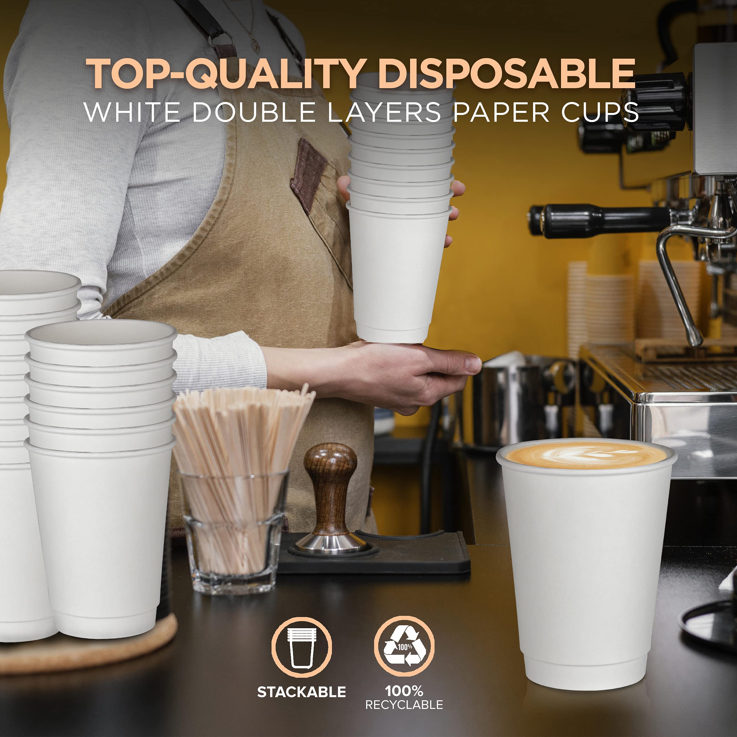 500 Pack 12oz White Disposable Coffee Cups - Double Wall Insulated Hot Beverage Cups for Coffee, Hot Chocolate & Tea | Sturdy Paper Travel Cups for Home, Office, Cafes & Takeout (Lids Not Included) | Perfect for Morning Coffee, Office Breaks & On-the-Go Drinks