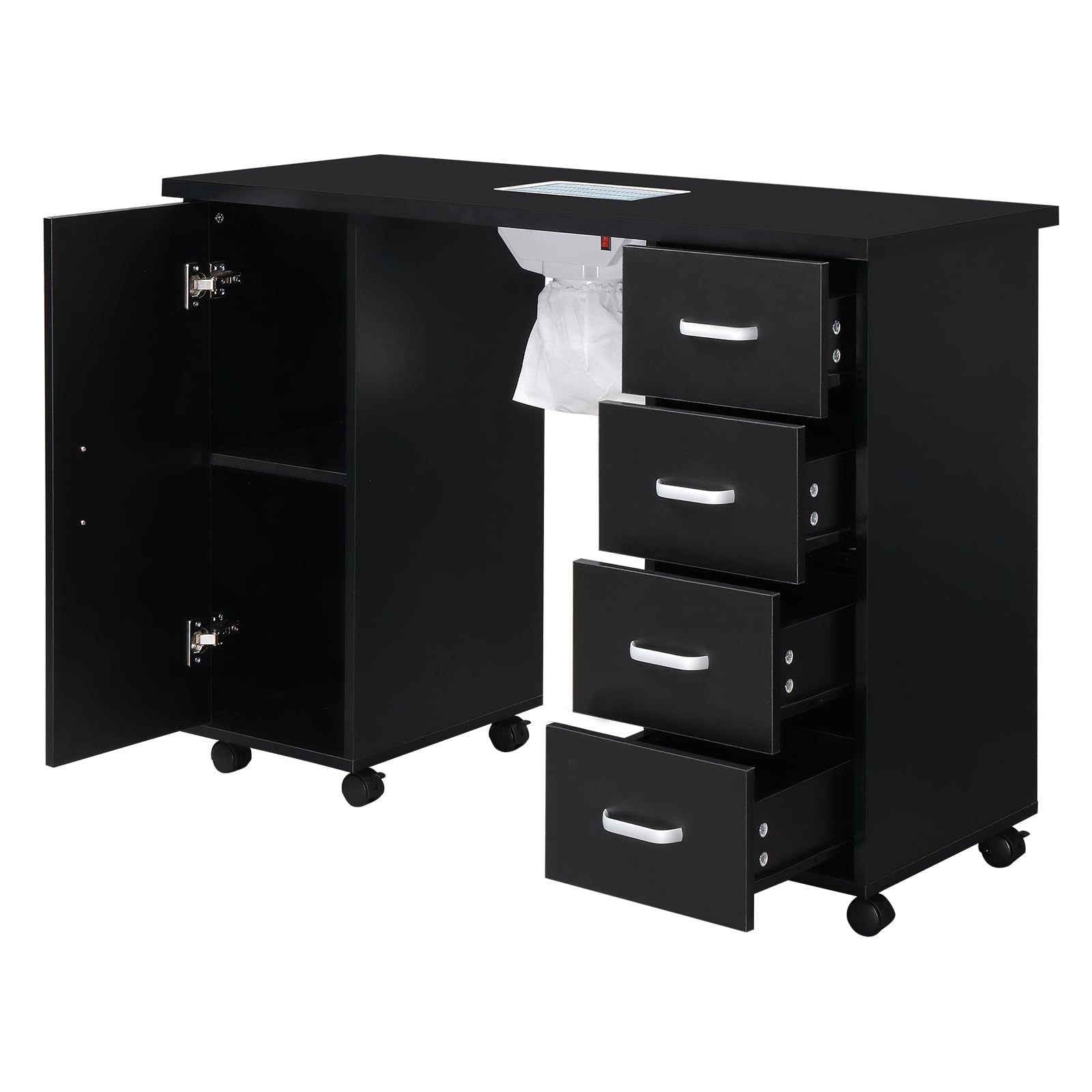 Professional Nail Art Manicure Table with Fan & Dust Collection - Beauty Salon Workstation with Storage Drawers, Nail Technician Desk for Spa & Nail Shop - Perfect for Gel Polish, Acrylic Nails & Pedicures