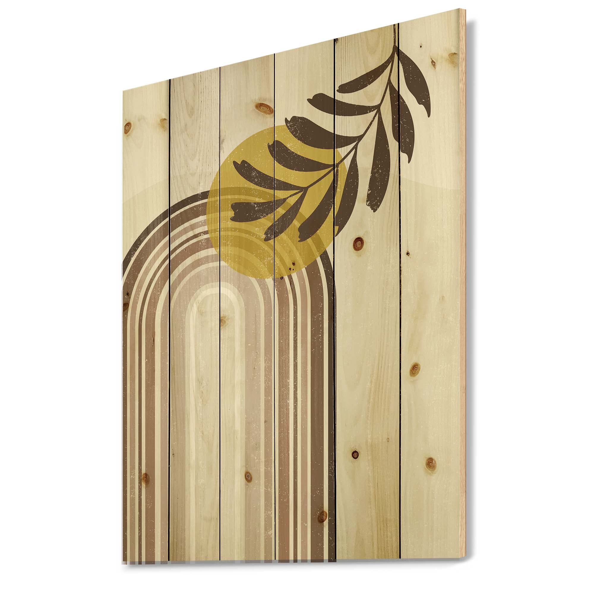 Abstract Sun & Moon Wood Wall Art - Grey Floral Pine Decor for Living Room