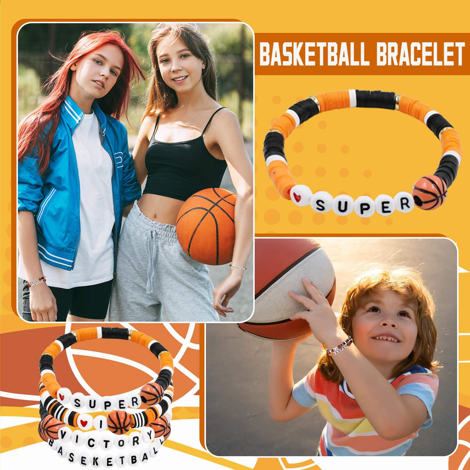 48pcs Sports Charm Bracelets - Adjustable Beaded Clay Bracelets for Soccer, Softball, Basketball Players | Perfect Sports Gifts for Teens & Adults | Great for Game Days, Team Events & Fan Appreciation