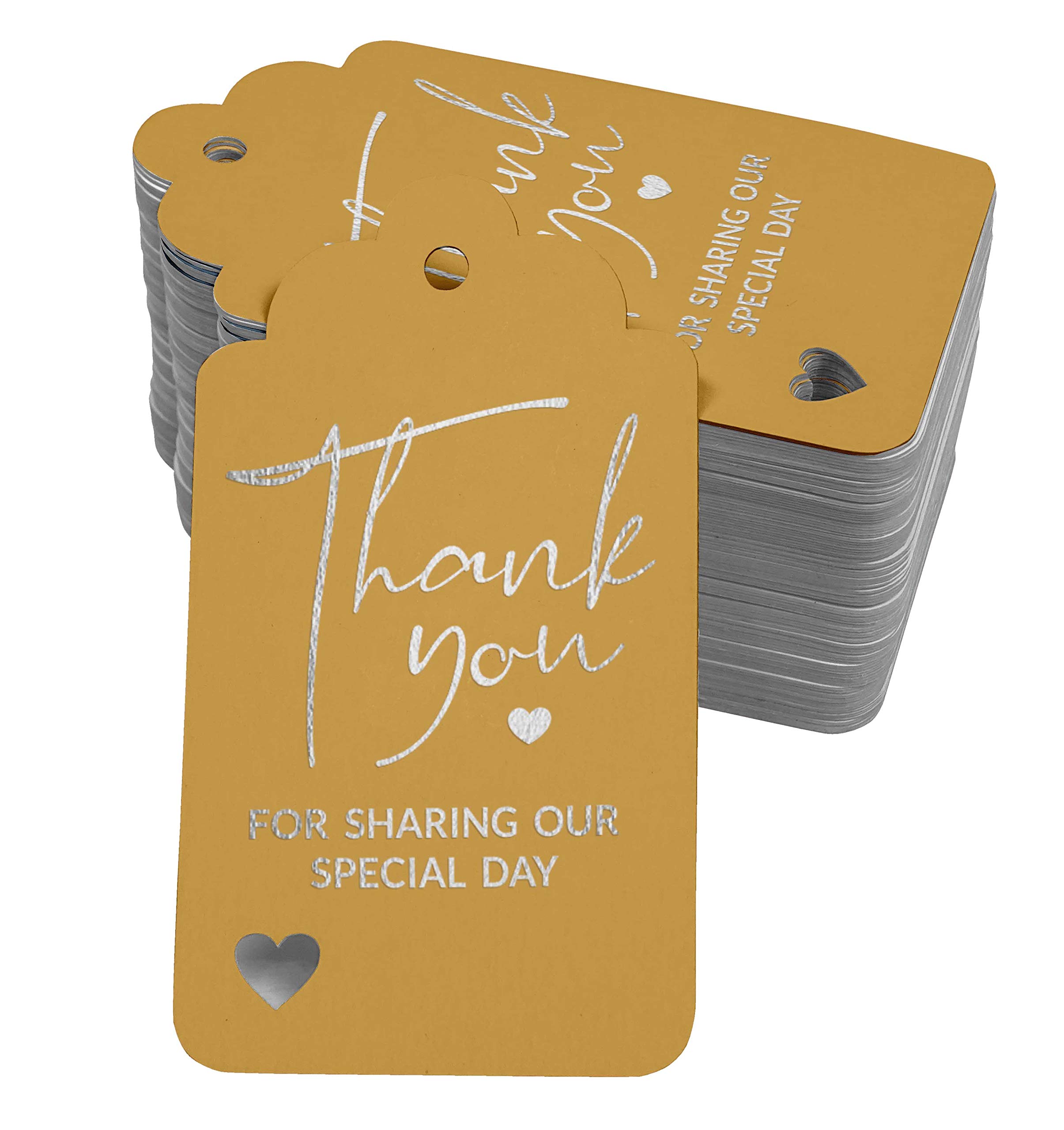 50pcs Silver Foil Thank You Tags for Wedding, Bridal Shower, Baby Shower, Birthday & Retirement Favors - Elegant Gift Card Holders for Special Occasions