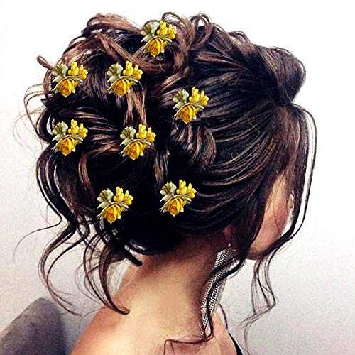Rose Hair Pins for Women - 8 Pack Yellow Floral Hair Accessories for Parties & Weddings