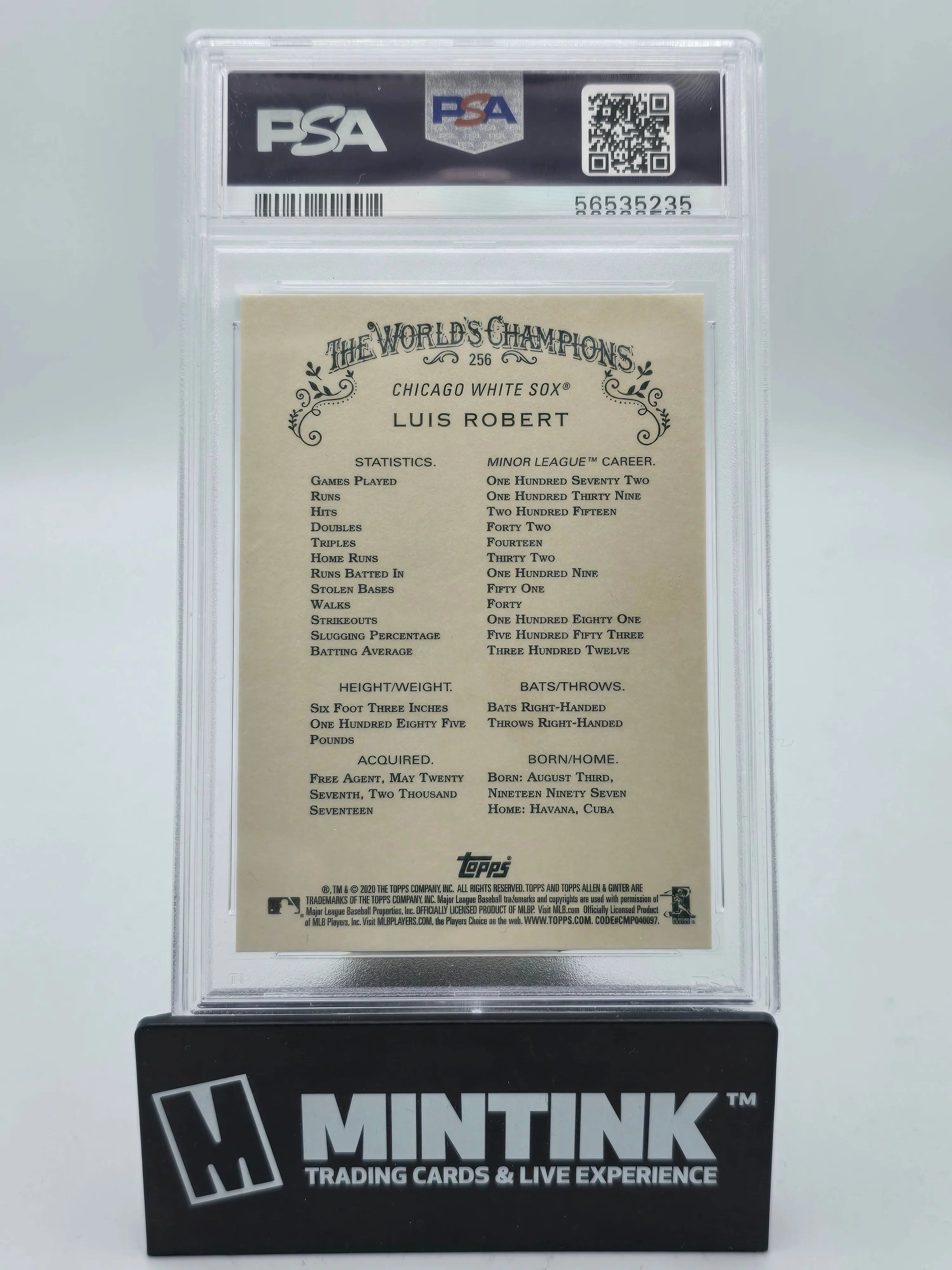 2020 Topps Allen & Ginter Baseball Luis Robert Rookie Card #256 PSA 10 Gem Mint - Perfect for Baseball Card Collectors & Sports Memorabilia Displays