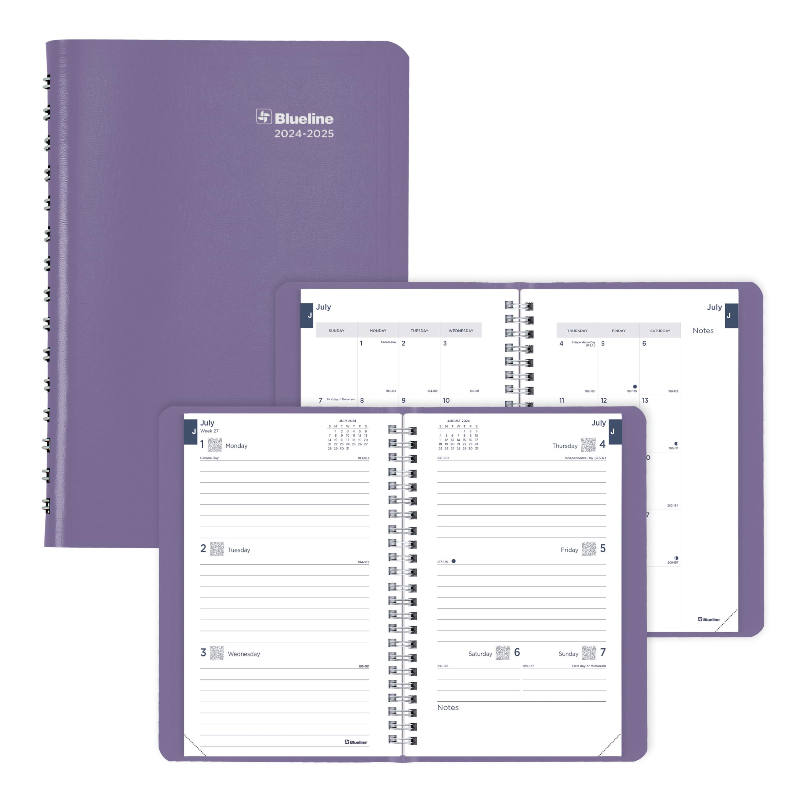 Blueline® 2024-2025 Academic Planner - 13 Month Weekly & Monthly Organizer (July 2024 to July 2025) with Twin-Wire Binding, Soft Vicuana Cover, 5