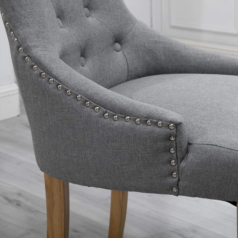 4 Piece Gray Fabric Upholstered Dining Armchairs - High Back Button Tufted Padded Side Chairs with Solid Oak Wood Legs for Kitchen, Dining Room & Living Room - Comfortable Seating for Family Gatherings & Entertaining Guests