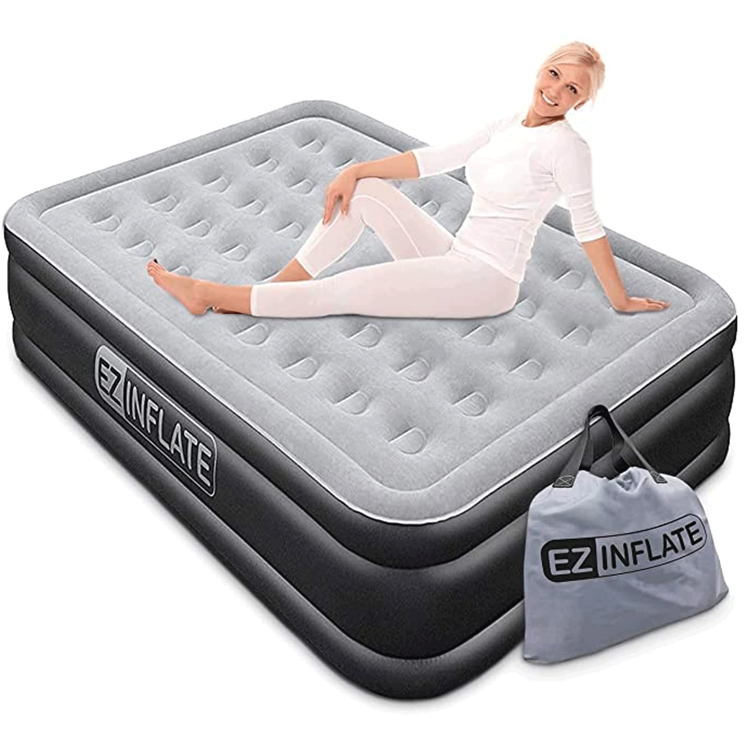EZ INFLATE Double High Luxury Air Mattress with Built-in Pump - Queen Size Inflatable Mattress for Camping, Guest Bed & Home Use - Quick Inflation & Comfort Support