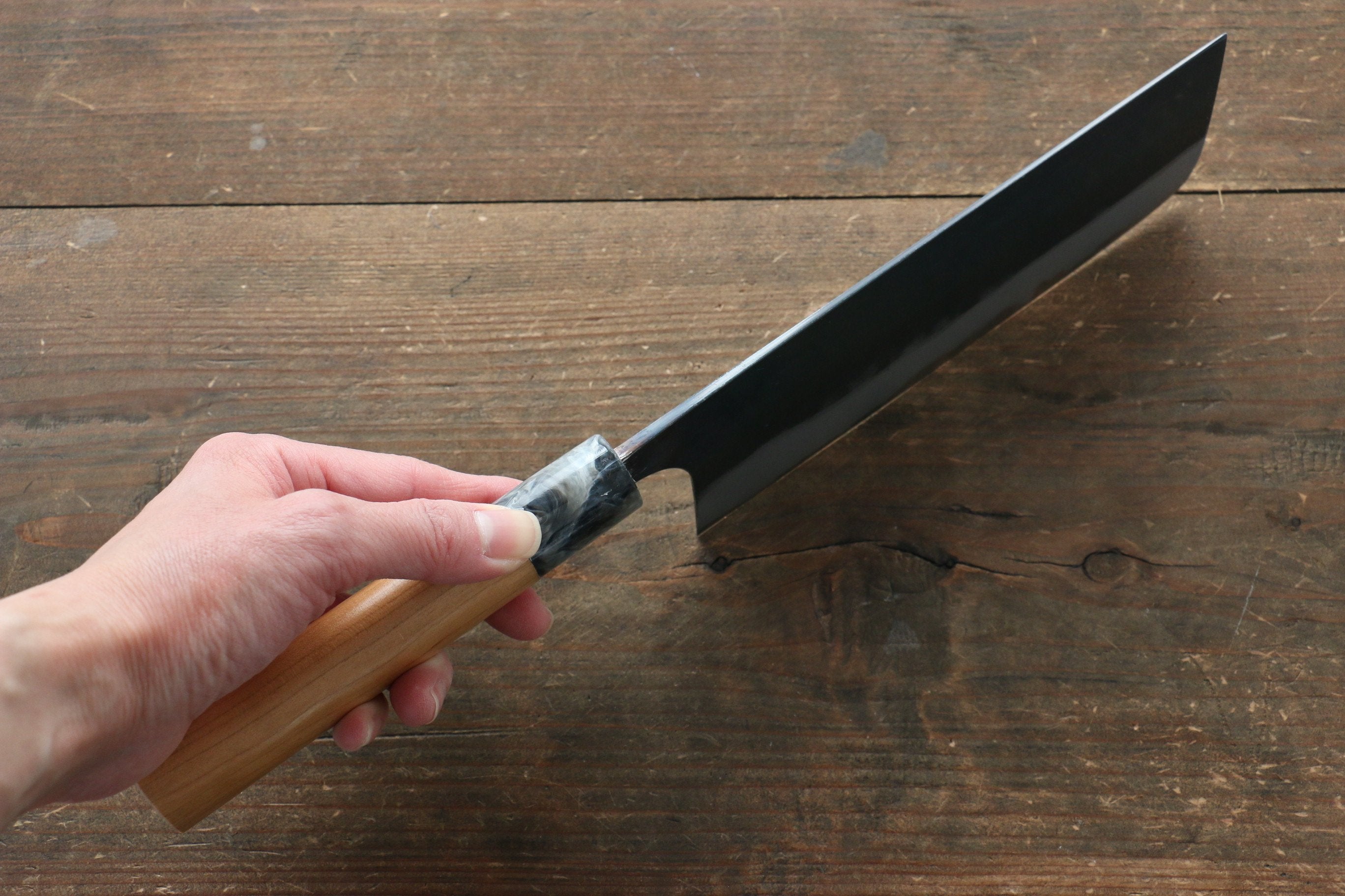 Masakage Mizu Blue Steel No.2 Nakiri Knife 170mm - Japanese Black Finished Chef Knife with American Cherry Wood Handle - Perfect for Vegetable Chopping, Slicing & Precision Kitchen Tasks