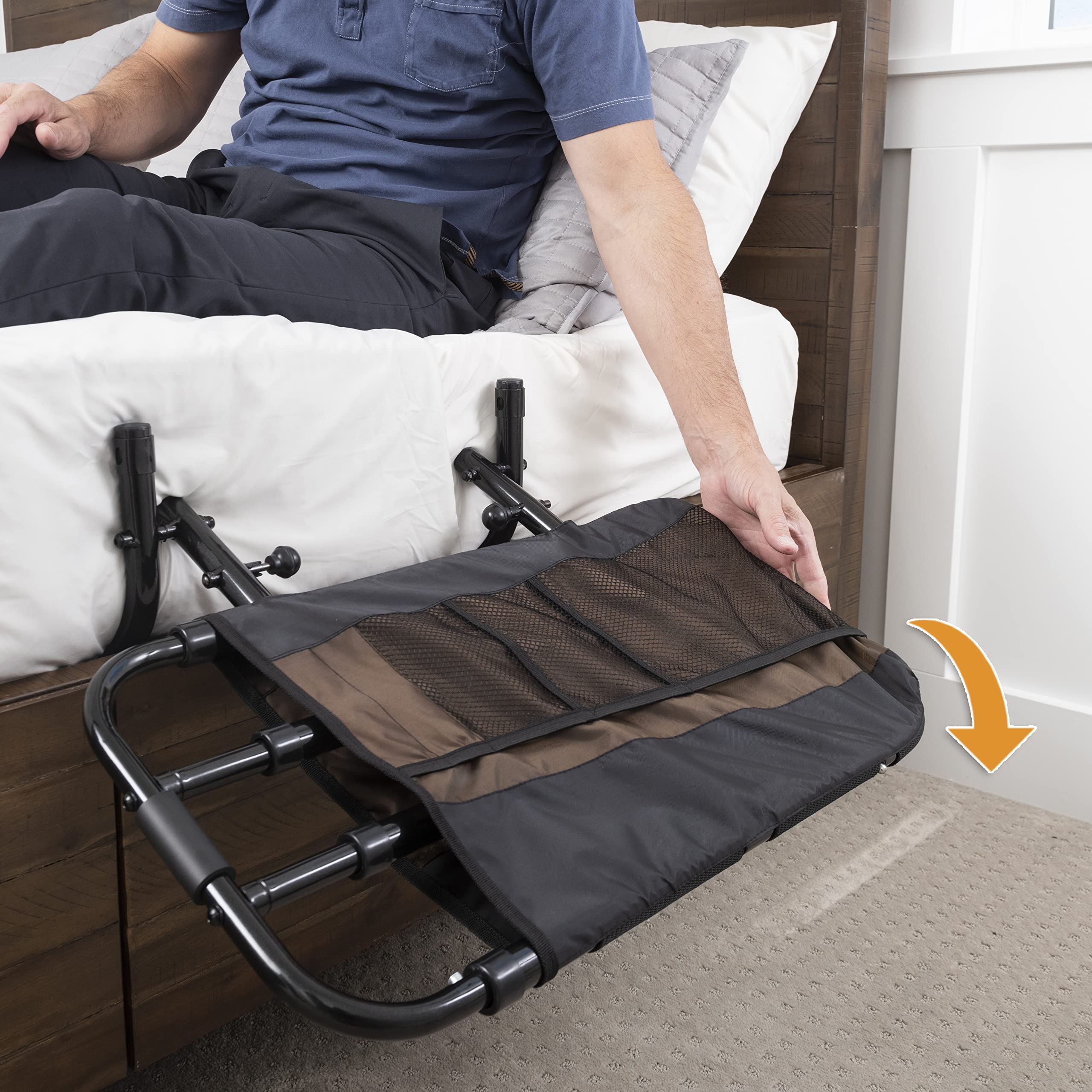 Stander EZ Adjust Bed Rail - Adjustable Safety Bed Rail & Assist Grab Bar for Elderly Adults with Organizer Pouch | Fall Prevention & Mobility Aid for Seniors at Home