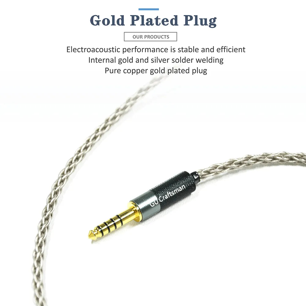 Premium GUCraftsman 6N Single Crystal Silver Upgrade Cable for QDC Anole VX/V3/V6 & UE UERM/UE5pro/UE18pro IEMs - Audiophile-Grade Sound for Studio Monitoring & Hi-Fi Music Enjoyment