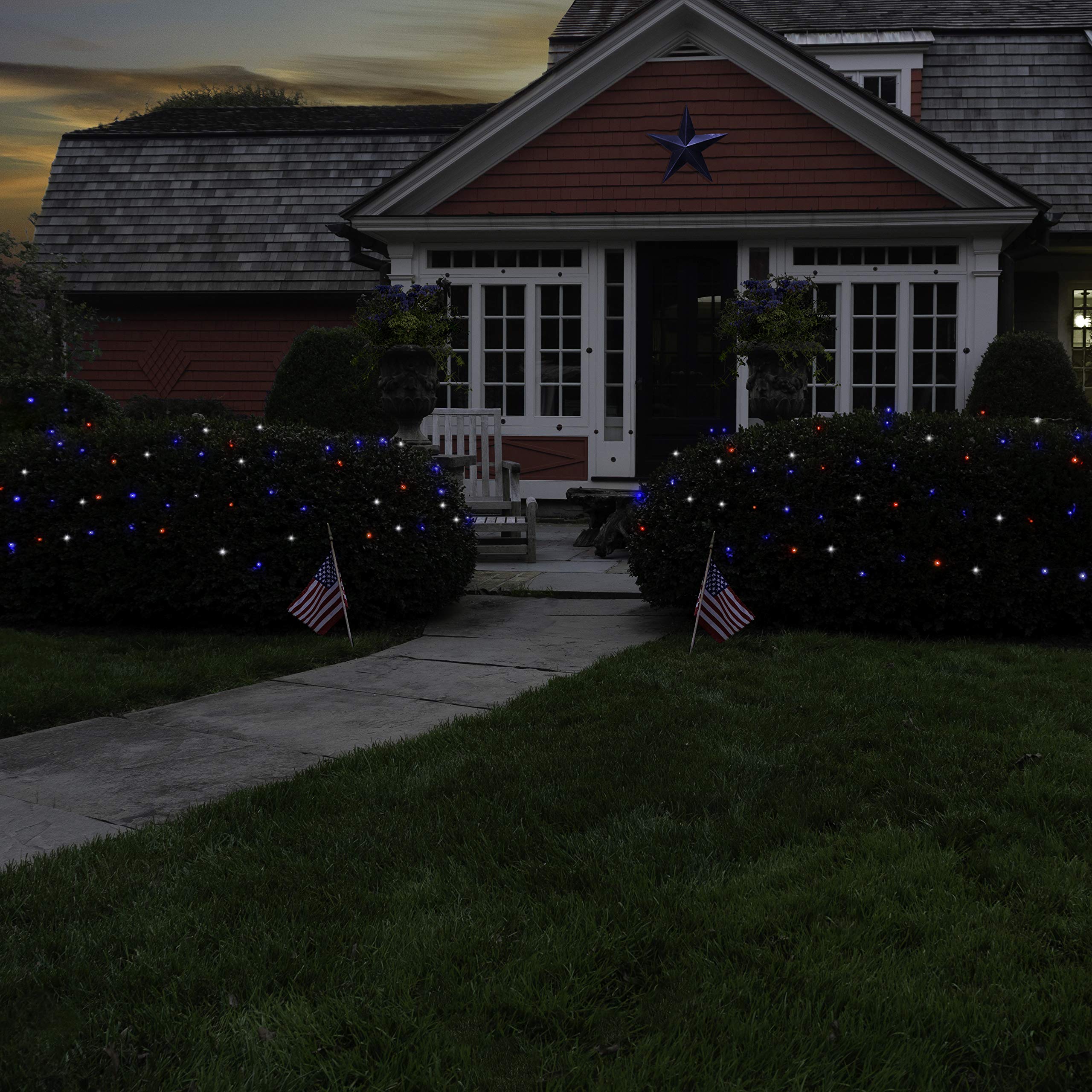 125 LED Solar String Lights - 68ft Waterproof Outdoor & Indoor Lights with 2 Modes & Mounting Options | Perfect for Holiday Decor, Party, Garden, Patio, Wedding (Red, White & Blue)
