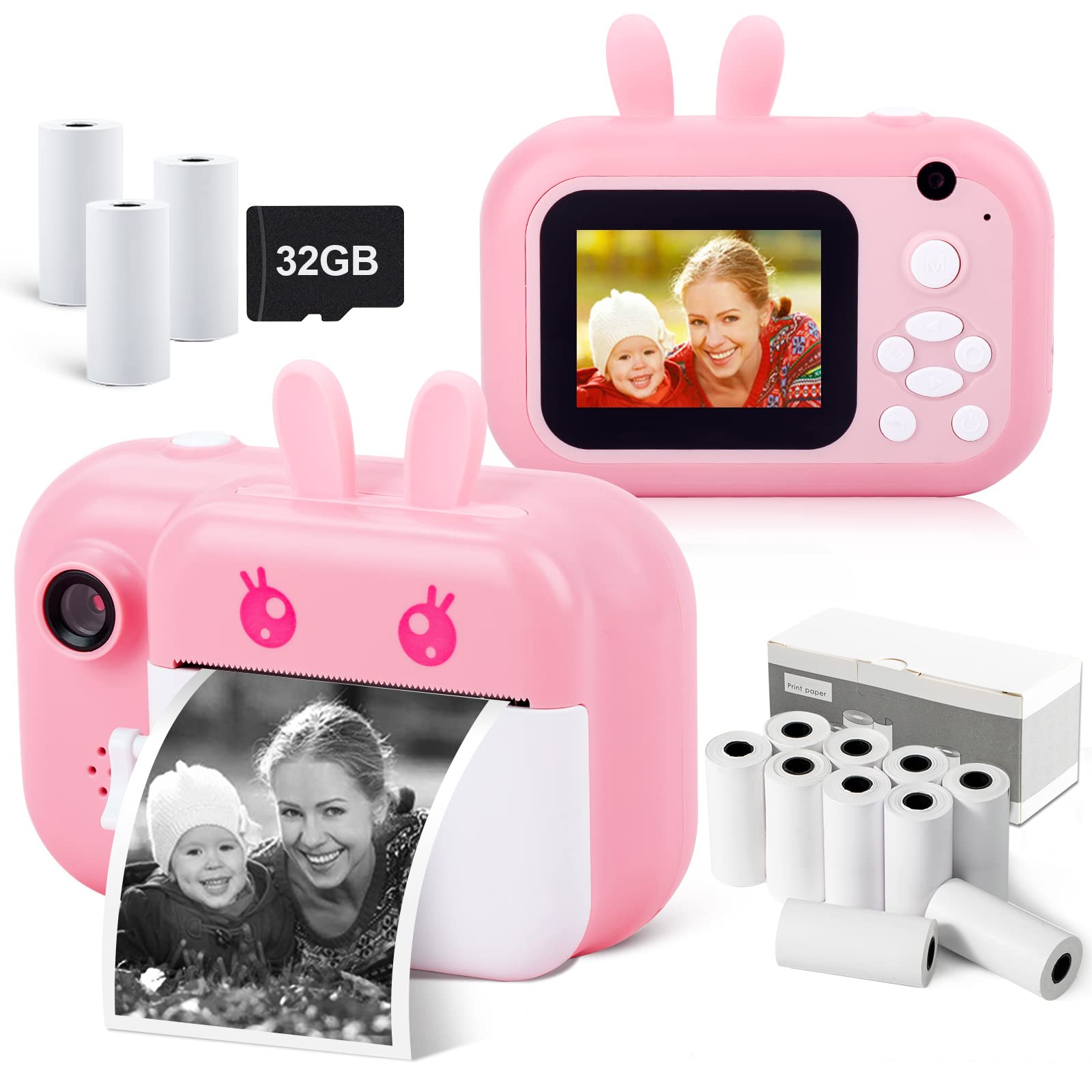 MINIBEAR Kids Instant Print Camera - Digital Camera for Toddlers & Girls with 10 Rolls of Refill Paper | Fun Birthday Gifts, Travel Photography, School Activities, Family Memories