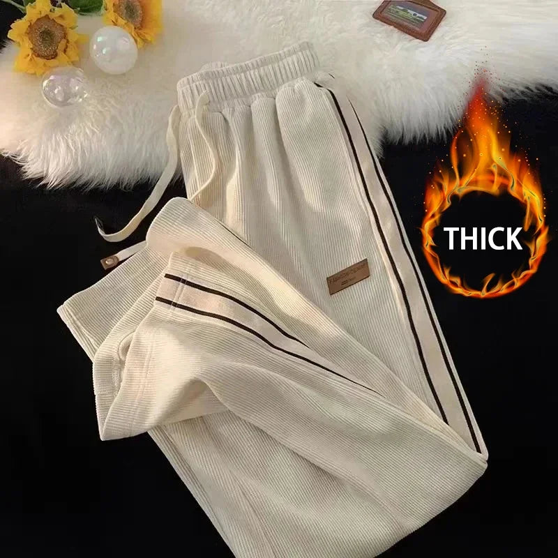 Women's Corduroy Striped Sweatpants - Y2K Harajuku Streetwear Wide Leg Joggers | High Waist Baggy Pants for Casual Wear, Korean Fashion & Loungewear