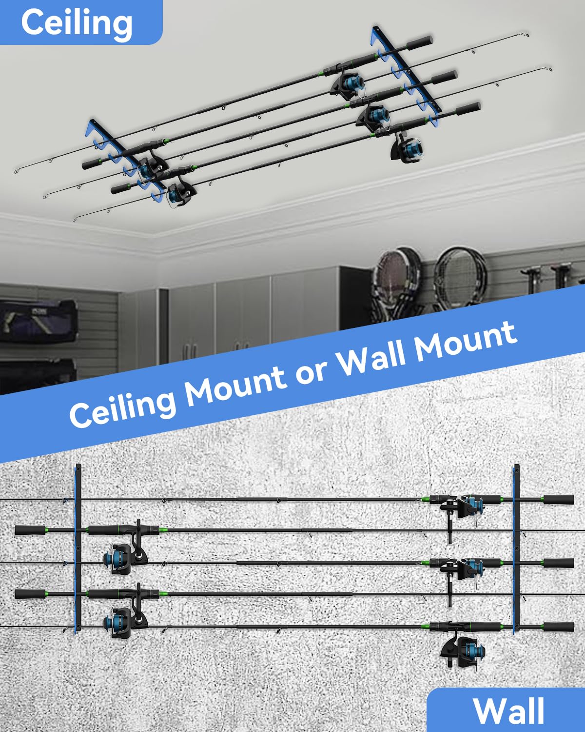 5-Pack Fishing Rod Holder Wall & Ceiling Mount - Heavy Duty Rod Storage Rack for Garage, Boat, RV - Universal Fit for Most Fishing Poles (Great for Organizing & Space Saving)