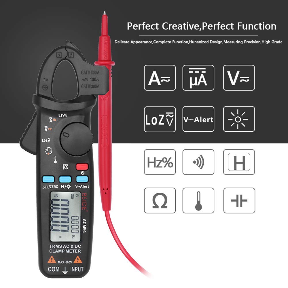 Professional Digital Clamp Meter - True RMS Auto-Ranging Multimeter for AC/DC Voltage, Current, Capacitance, Continuity, Temperature & Frequency Testing | Ideal for Electricians, HVAC Technicians & DIY Home Electrical Projects