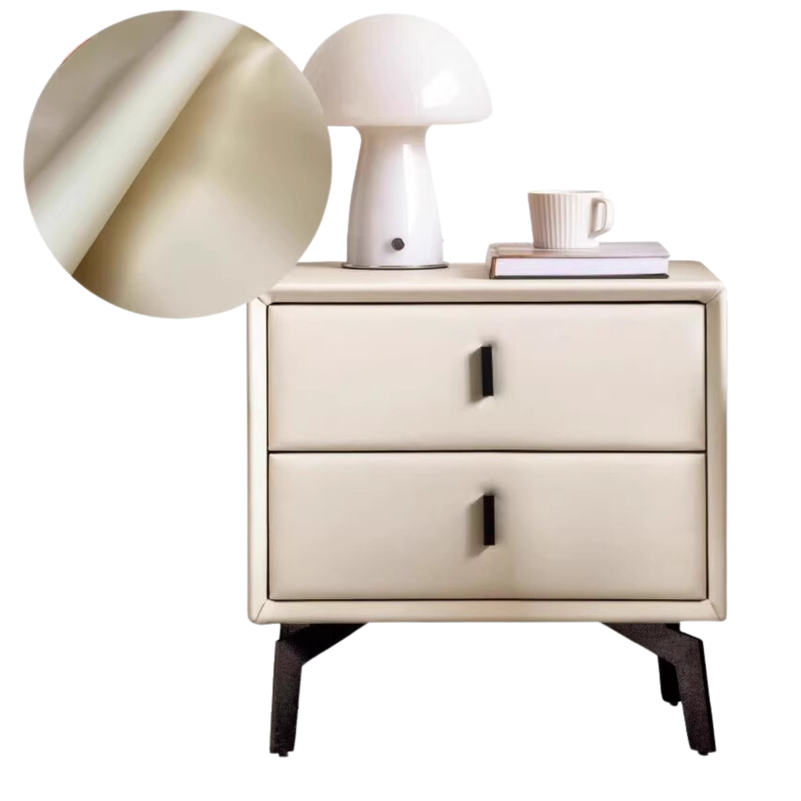 Organic Leather Nightstand - Handcrafted Solid Wood Bedside Table with Drawer for Bedroom Decor | Modern & Rustic Home Furniture for Living Room, Bedroom, or Guest Room