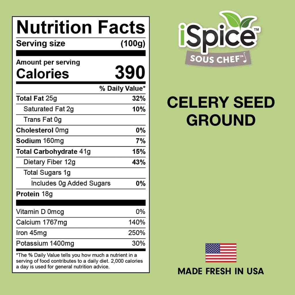 Organic Ground Celery Seed Powder 4.7oz (133g) - Pure, Natural Seasoning for Soups, Salads & Meat Rubs - iSpice Premium Spice Blend for Cooking & Baking