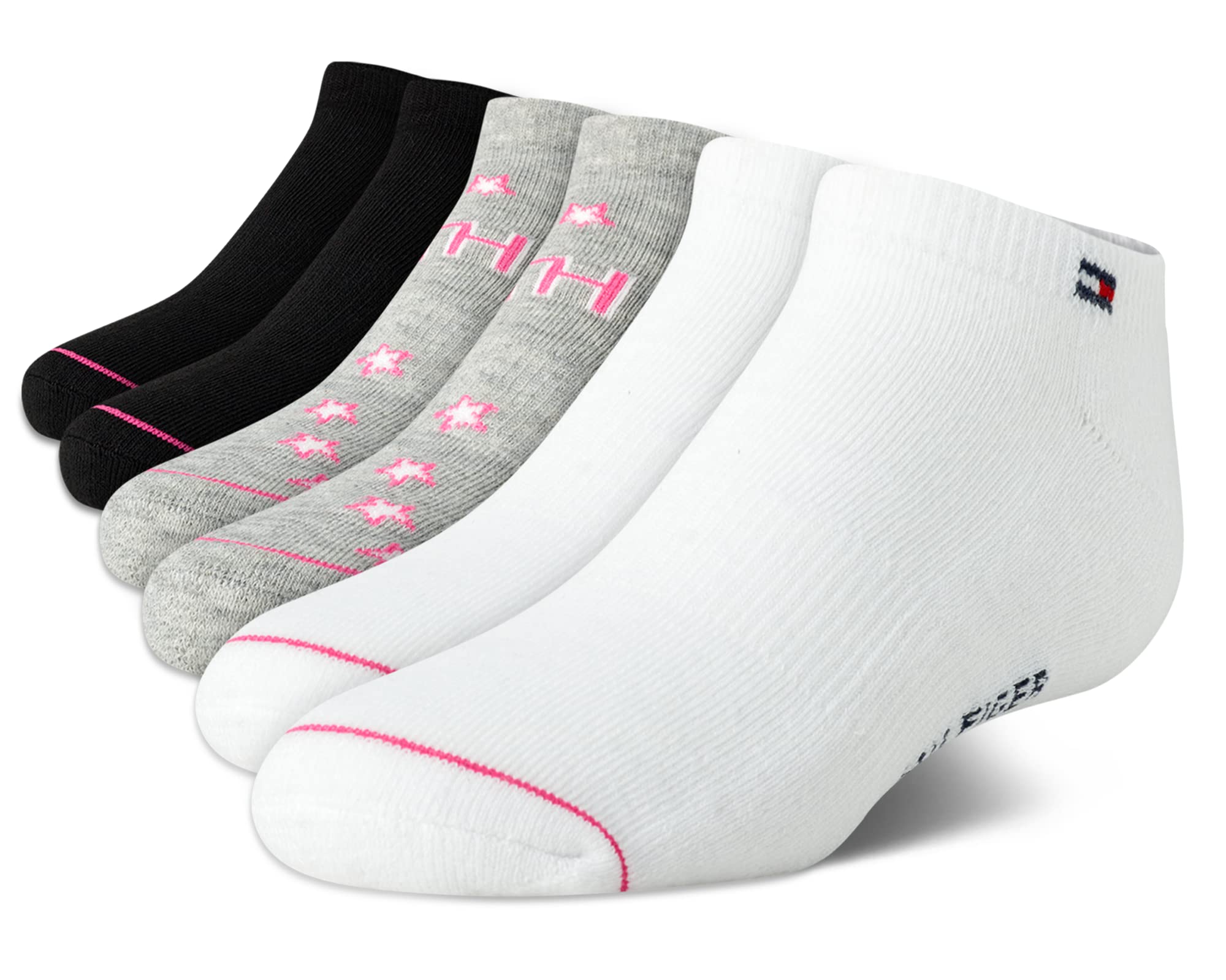 Tommy Hilfiger Girls' No Show Athletic Socks 6-Pack - Breathable Comfort Ankle Socks for School, Sports & Everyday Wear