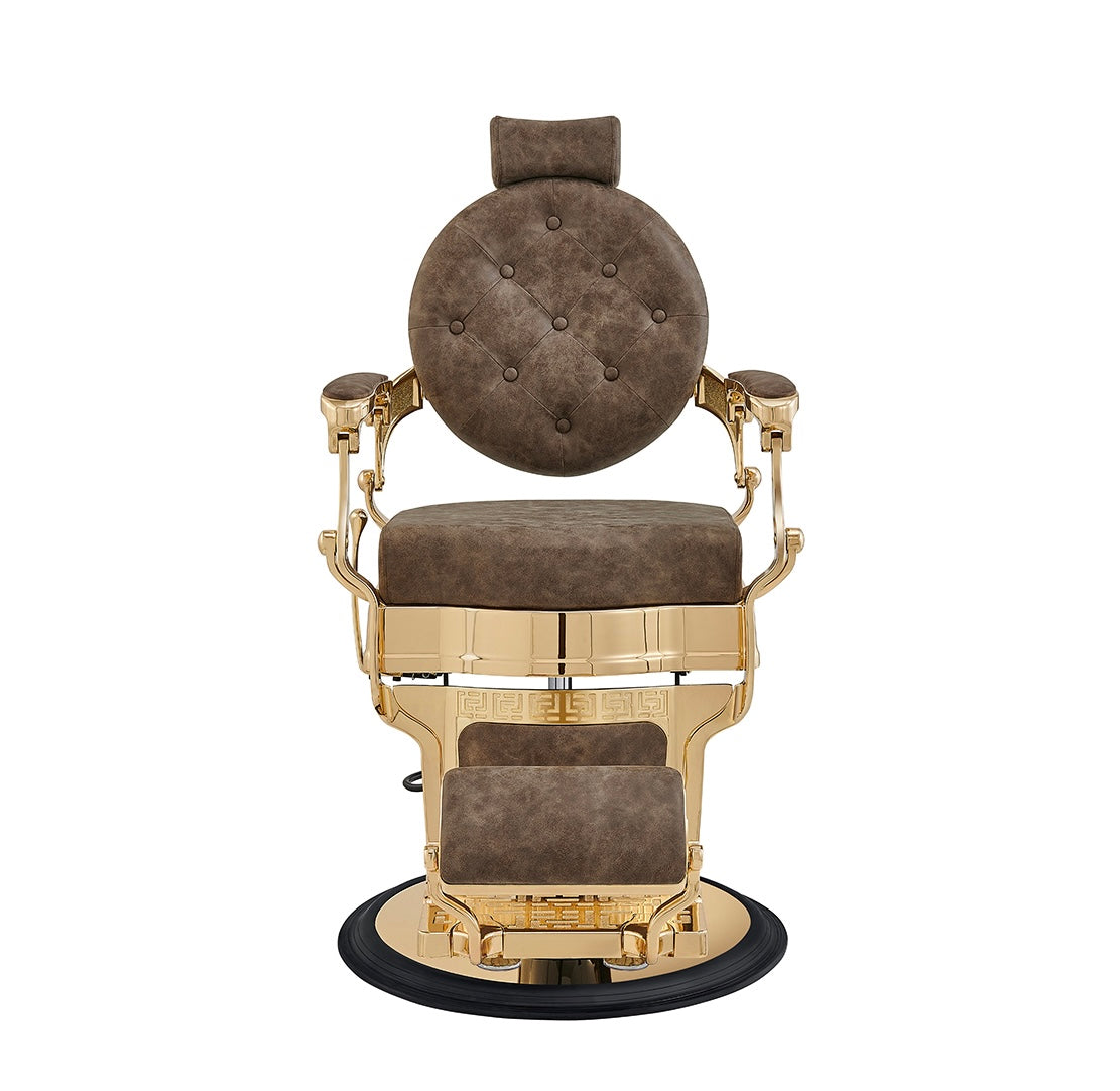 Princeton II Barber Chair with Gold Finish - Professional Salon & Home Barber Styling Chair for Haircuts & Grooming
