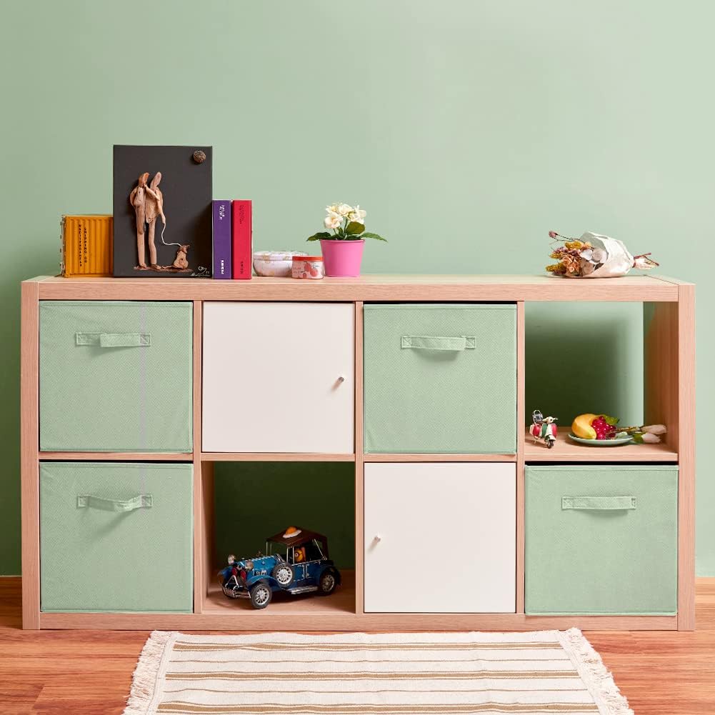 EZOWare Set of 6 Foldable Fabric Storage Bins, 13x15x13 Inch Collapsible Organizer Cubes with Handles for Clothes, Toys, Nursery - Pastel Green | Space-Saving Home Organization for Closet, Shelves & Kids Room