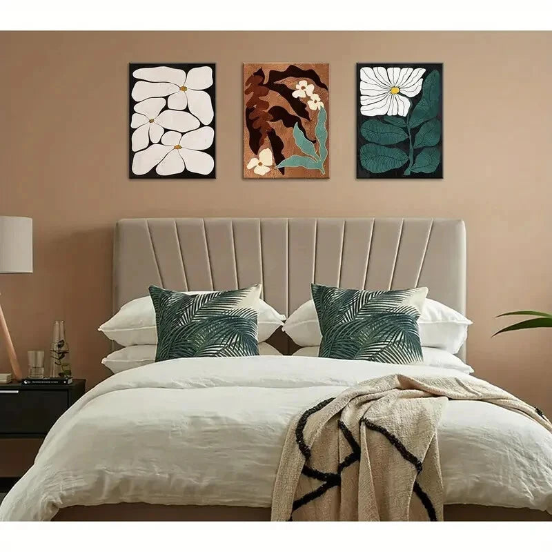 3-Piece Modern Neutral Aesthetic Botanical Abstract Metal Wall Art - Ready to Hang Home Decor for Living Room, Bedroom & Office