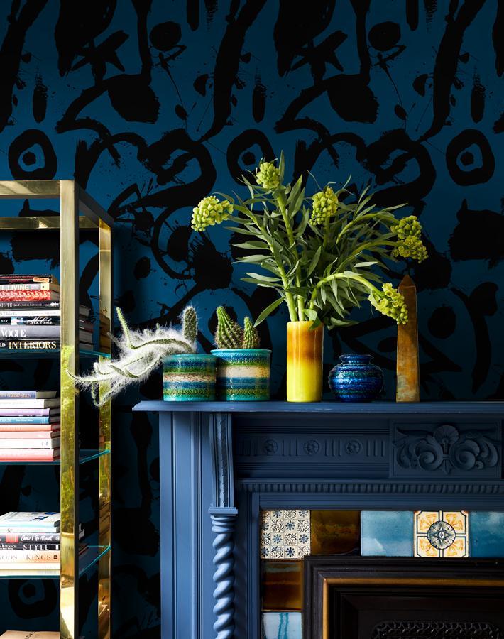 Chris Benz 'El Quijote' Black & Indigo Wallpaper - Premium Peel & Stick Removable Wallpaper for Living Room, Bedroom, or Office Decor