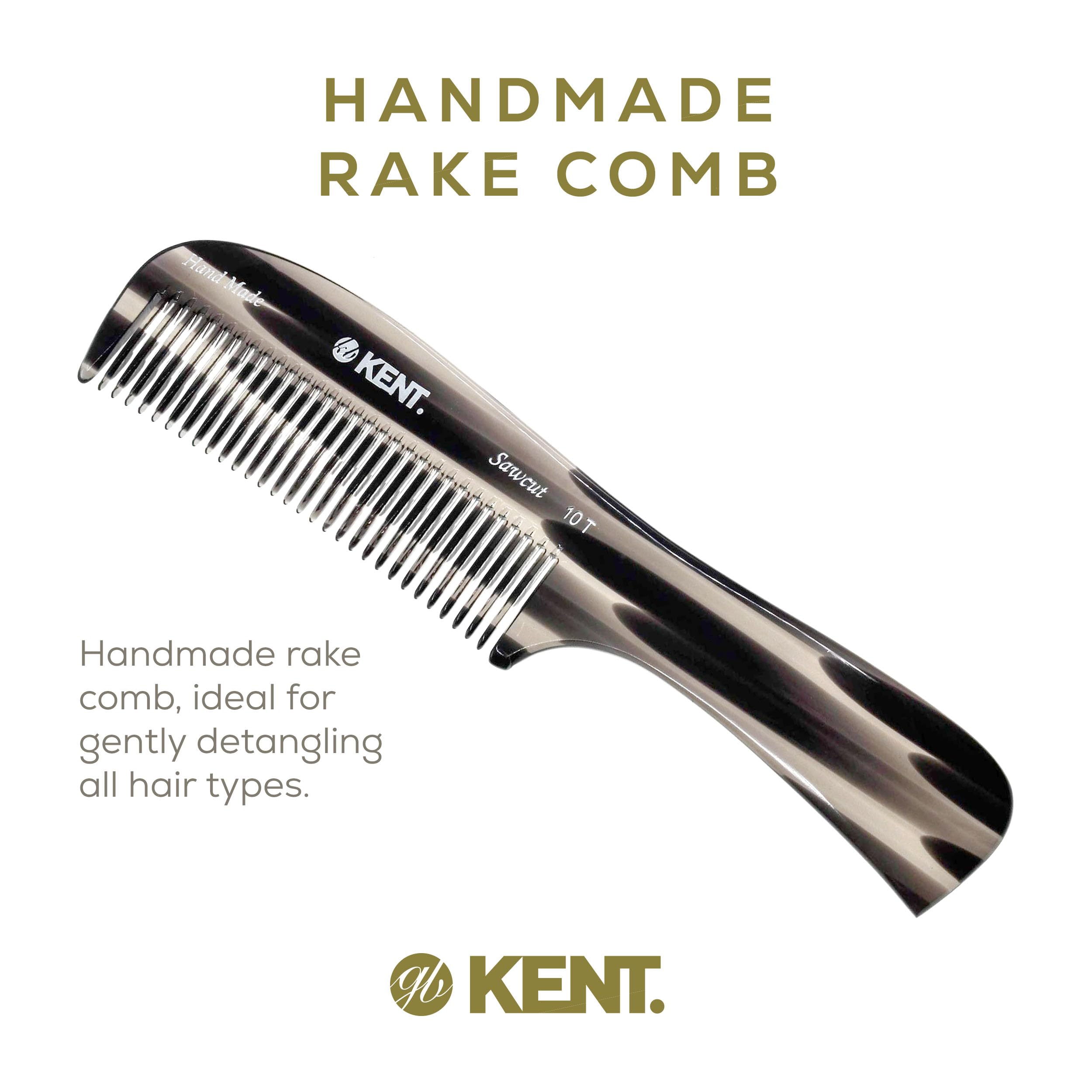 **Kent 10T Large Hair Detangler Comb for Curly & Thick Hair – Handmade Wide Tooth Comb for Wet & Dry Hair – Saw-Cut & Hand-Polished Detangling Rake Comb (Graphite) – Perfect for Salon, Travel & Home Use**
