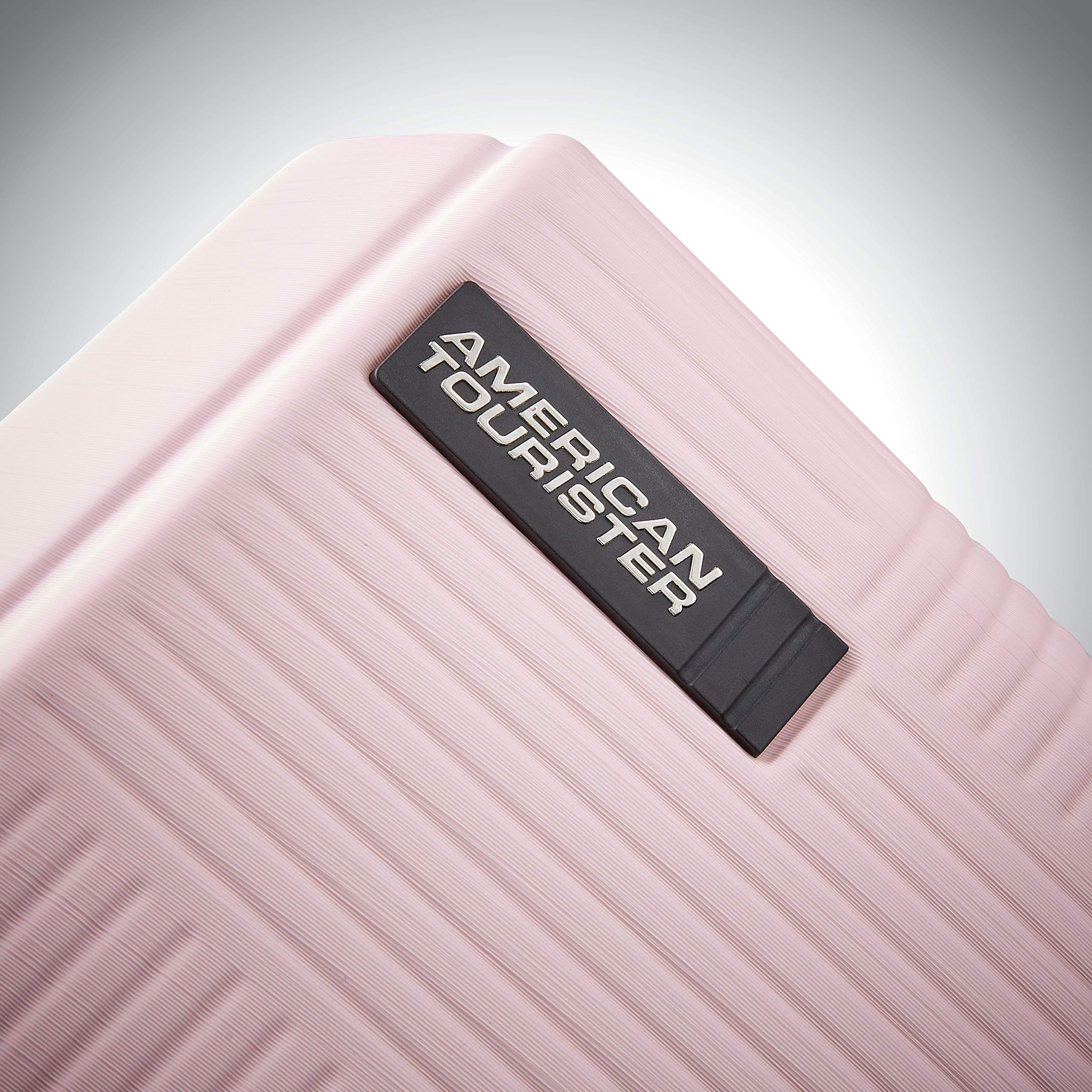 American Tourister Stratum XLT 24-Inch Expandable Hardside Luggage with 360° Spinner Wheels - Petal Pink Checked-Medium Suitcase for Travel, Business Trips & Family Vacations
