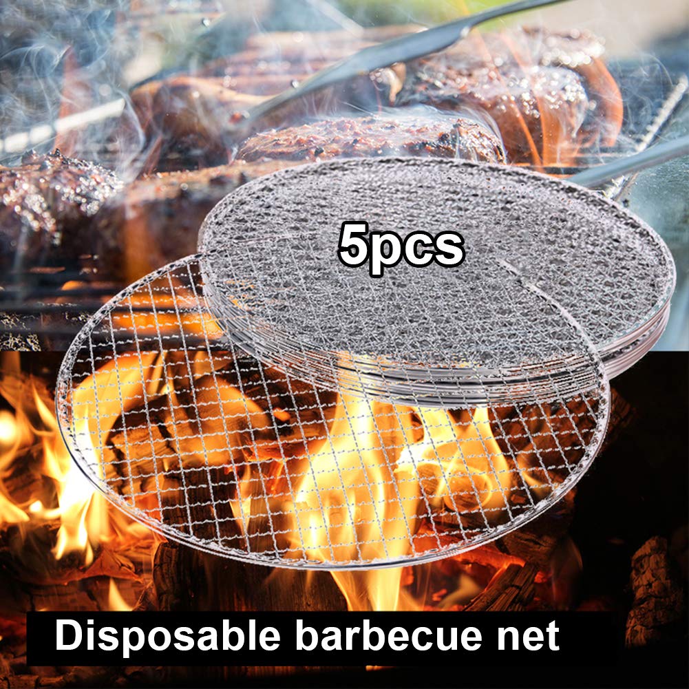 5Pcs/Set 24cm Round Disposable BBQ Grill Rack - Barbecue Wire Rack, Roast Net Grate Mesh for Grilling, Baking & Cooling - Perfect for Outdoor Camping, Picnics and Backyard BBQs