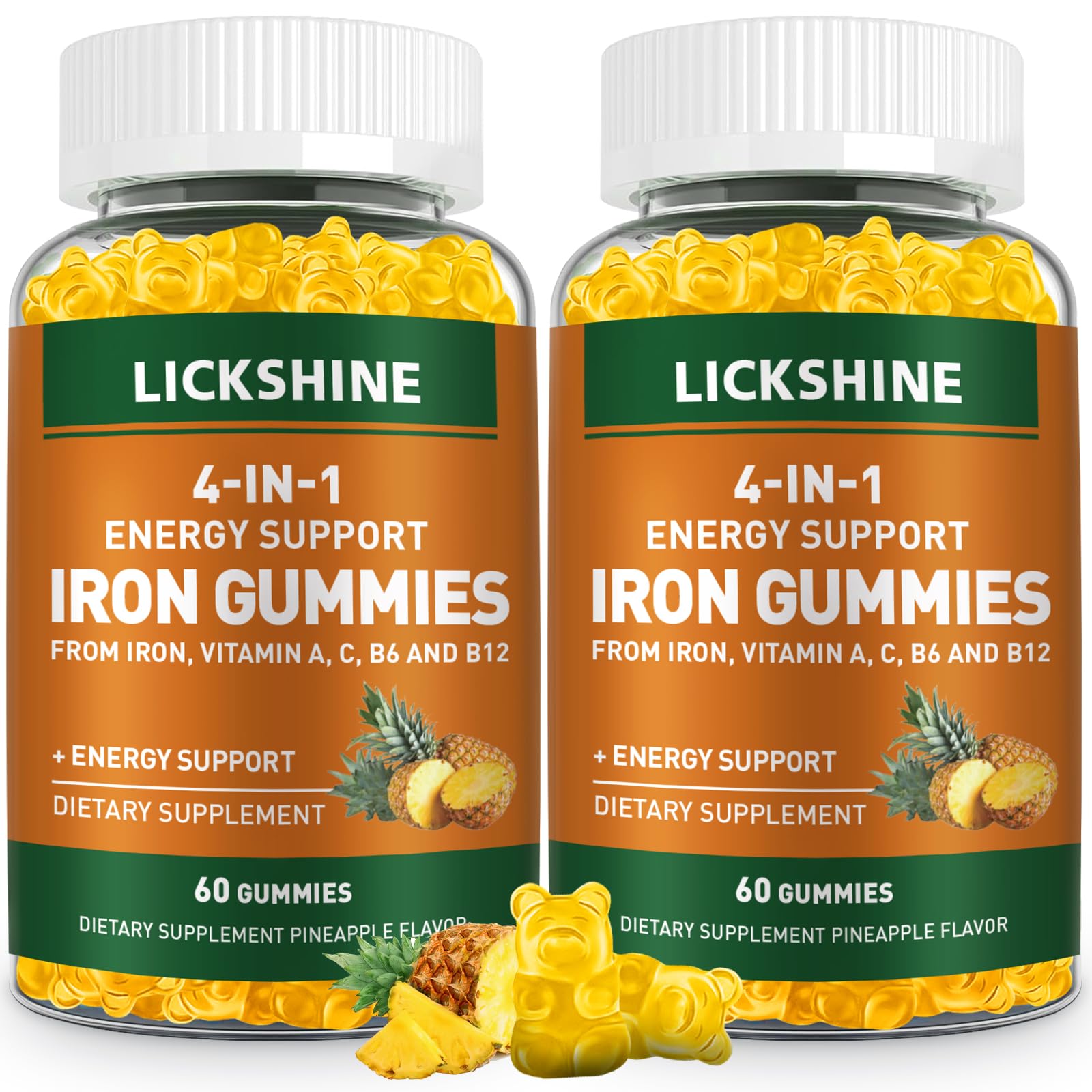 2 Pack Vegan Iron Gummies 100MG with Vitamin C, A, B - Energy Boosting Supplement for Women, Men & Kids - Supports Iron Deficiency & Anemia Relief - Peach Flavor (120 Count) - Perfect for Daily Nutrition & Active Lifestyle
