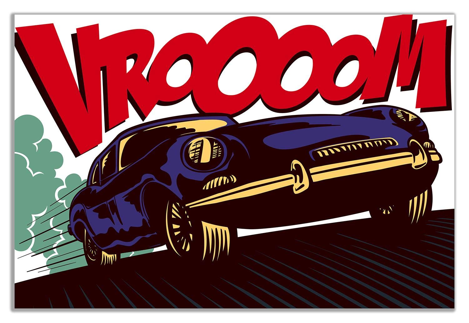 Pop Art Modern Comic Car Vroom Canvas Wall Art Print - 30x20 Inches Vibrant Home Decor for Living Room, Bedroom & Office