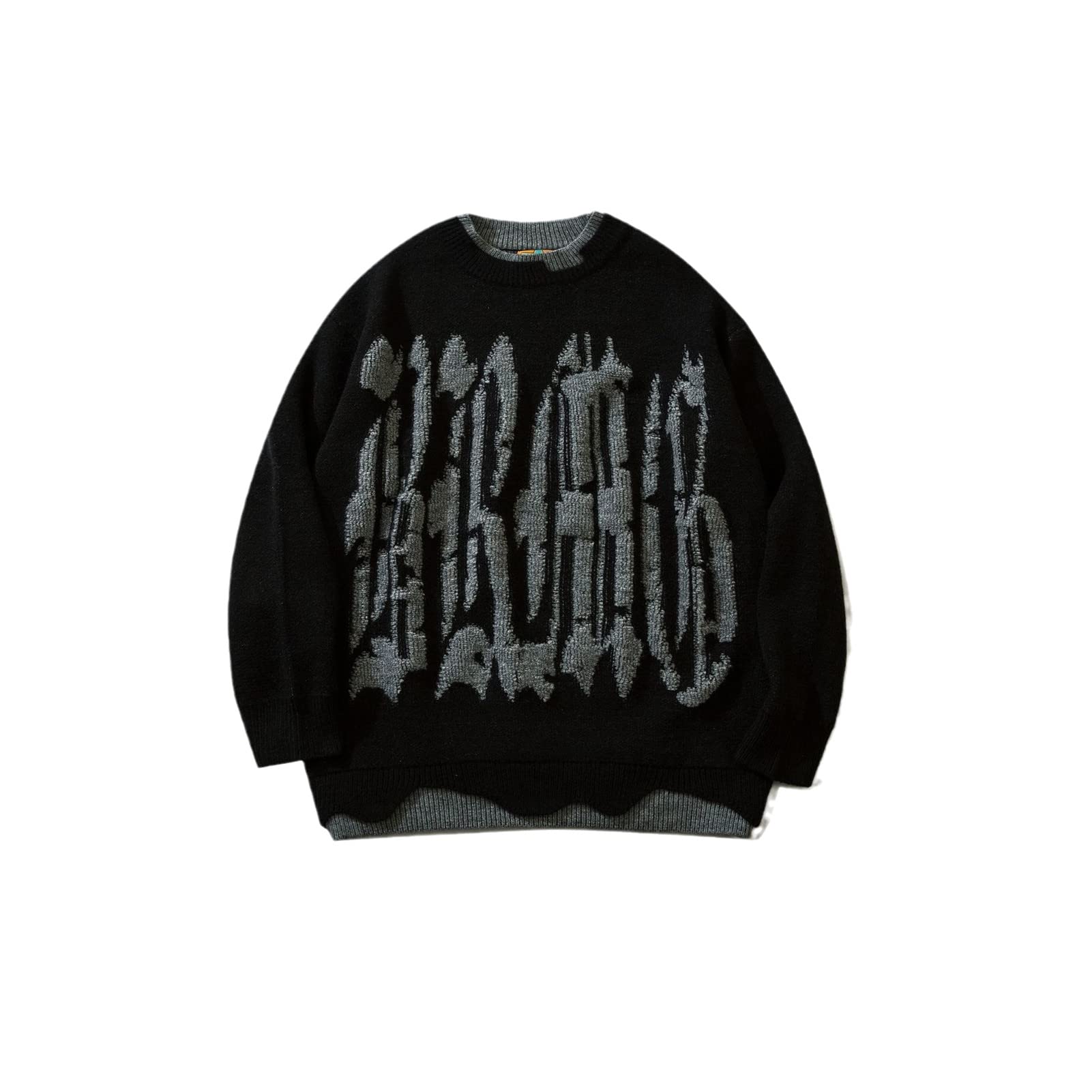 Vintage Hip Hop Knit Sweater - Men's Letter Print Pullover for Streetwear & Couple Outfits