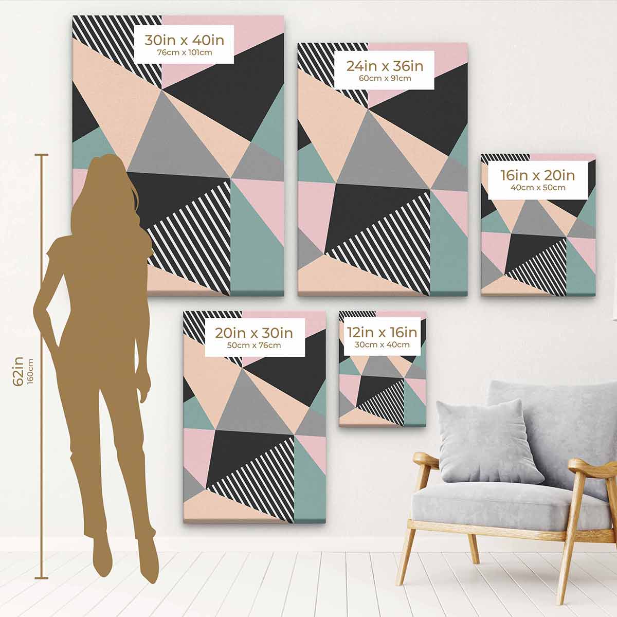 Pink Triangle Pattern Wall Art Canvas 5723 - Modern Abstract Painting for Living Room, Bedroom & Office Decor