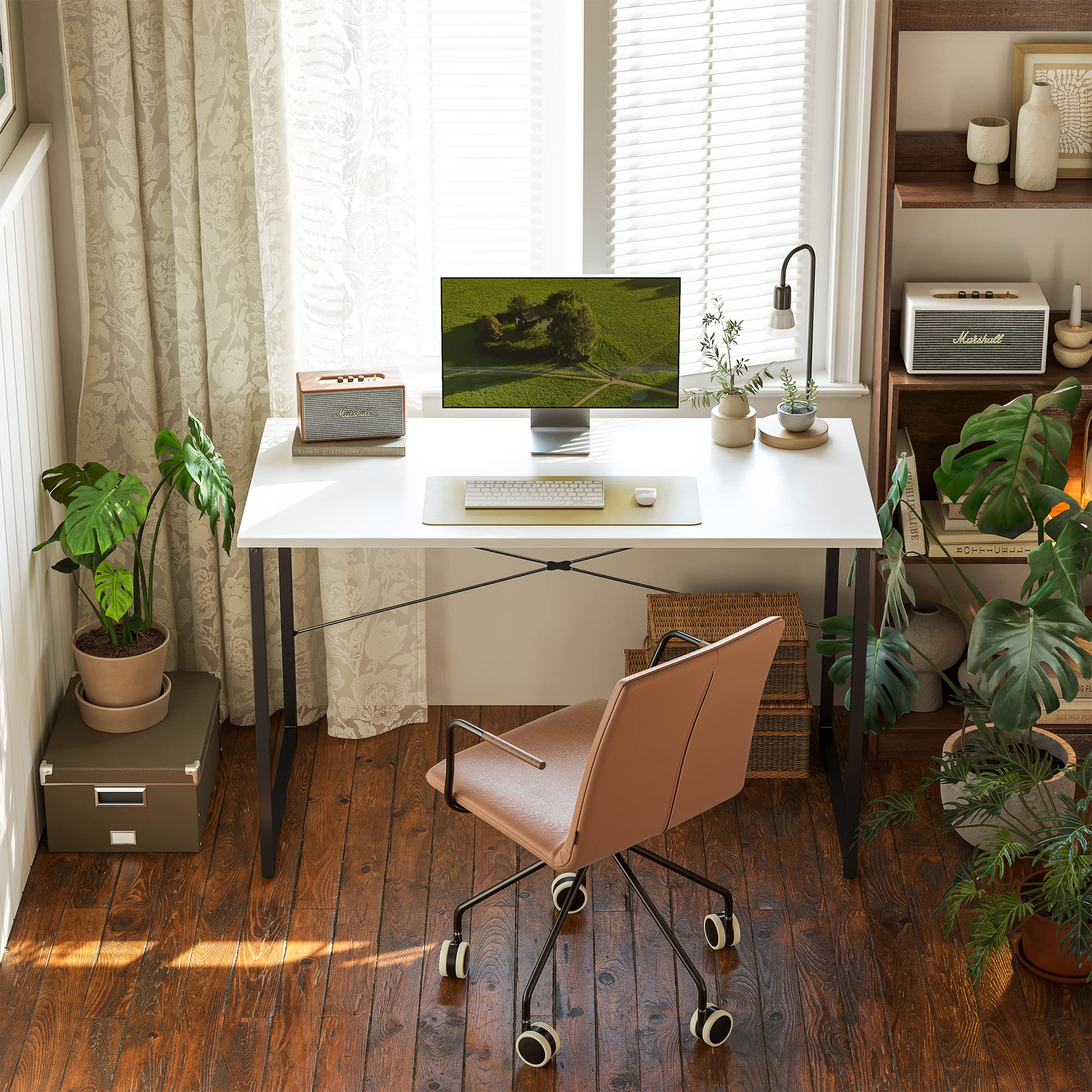 CubiCubi 47 Inch Computer Desk - Modern Simple Style Home Office Desk for PC, Study, Writing | Perfect for Small Spaces, Remote Work & Gaming Setup (White)