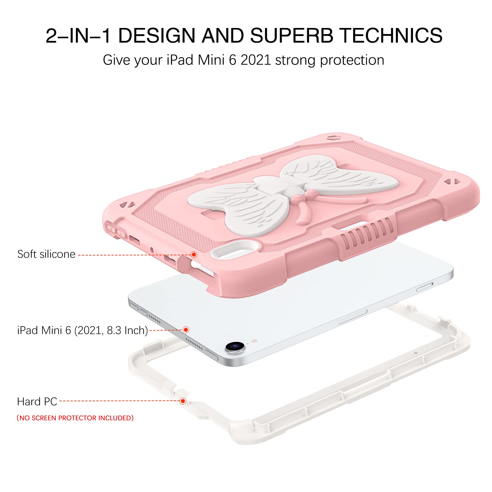 BENTOBEN Shockproof iPad Mini 7 Case with Pencil Holder & Kickstand - Heavy Duty Protective Cover for iPad Mini 7th/6th Generation (2024/2021 Model) - Pink Design for Kids, Boys & Girls - Perfect for School, Travel & Outdoor Use