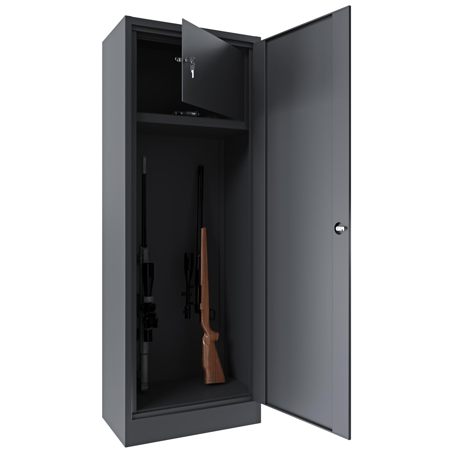 10-Gun Safe Cabinet with Lock & Treasure Drawer - Heavy Duty Steel Security Storage for Rifles & Shotguns (148x53.5x32cm, Dark Grey) - Perfect for Home Defense, Hunting Gear Organization & Firearm Safety Compliance