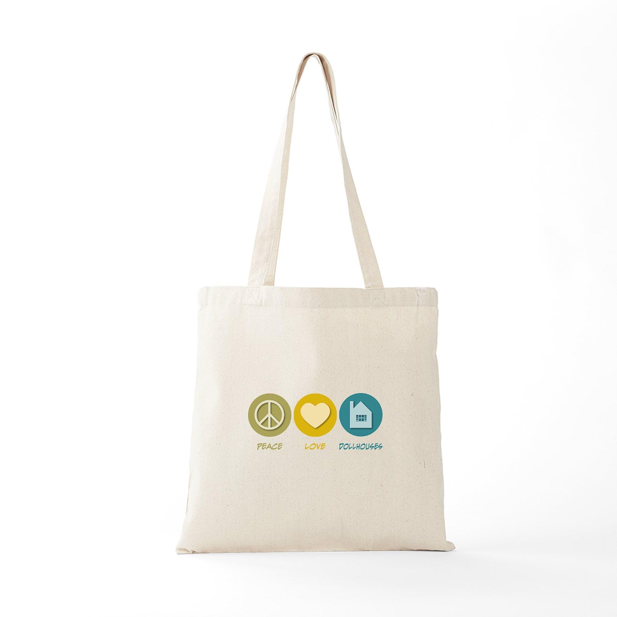 Eco-Friendly Peace Love Dollhouses Canvas Tote Bag - Natural Reusable Shopping Bag for Groceries, Beach & Daily Use